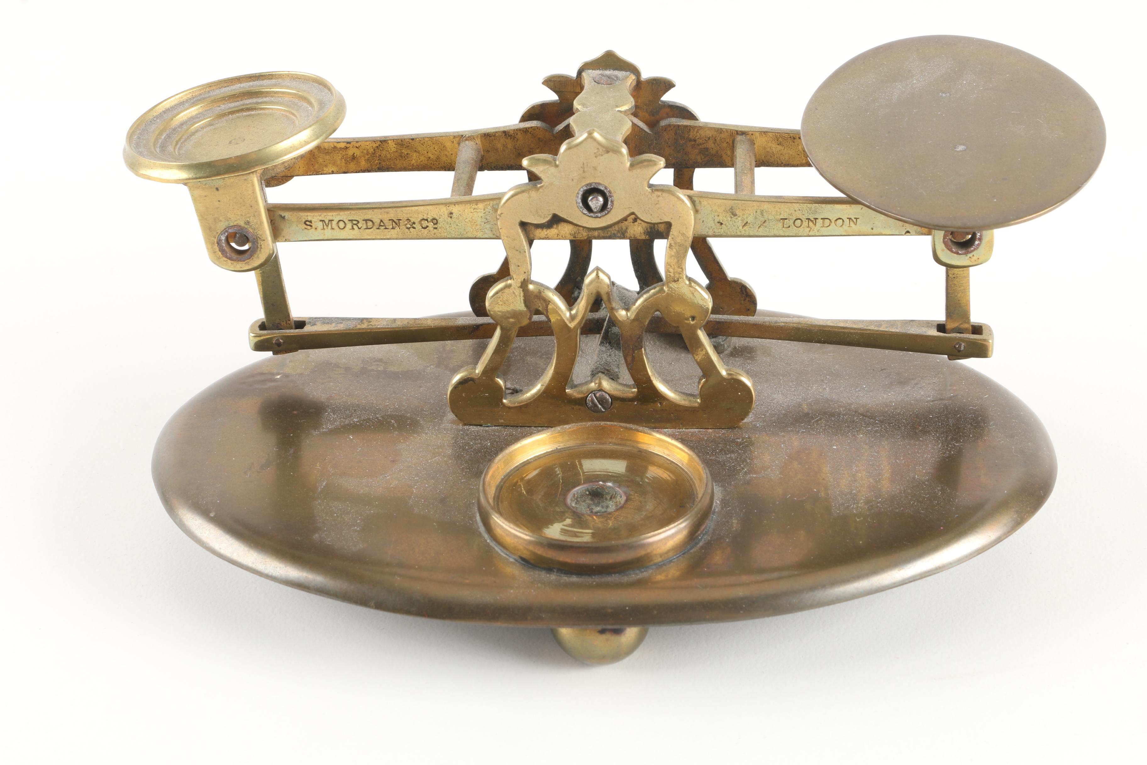 Antique English Brass S. Mordan & Co. Postal Scale with Weights