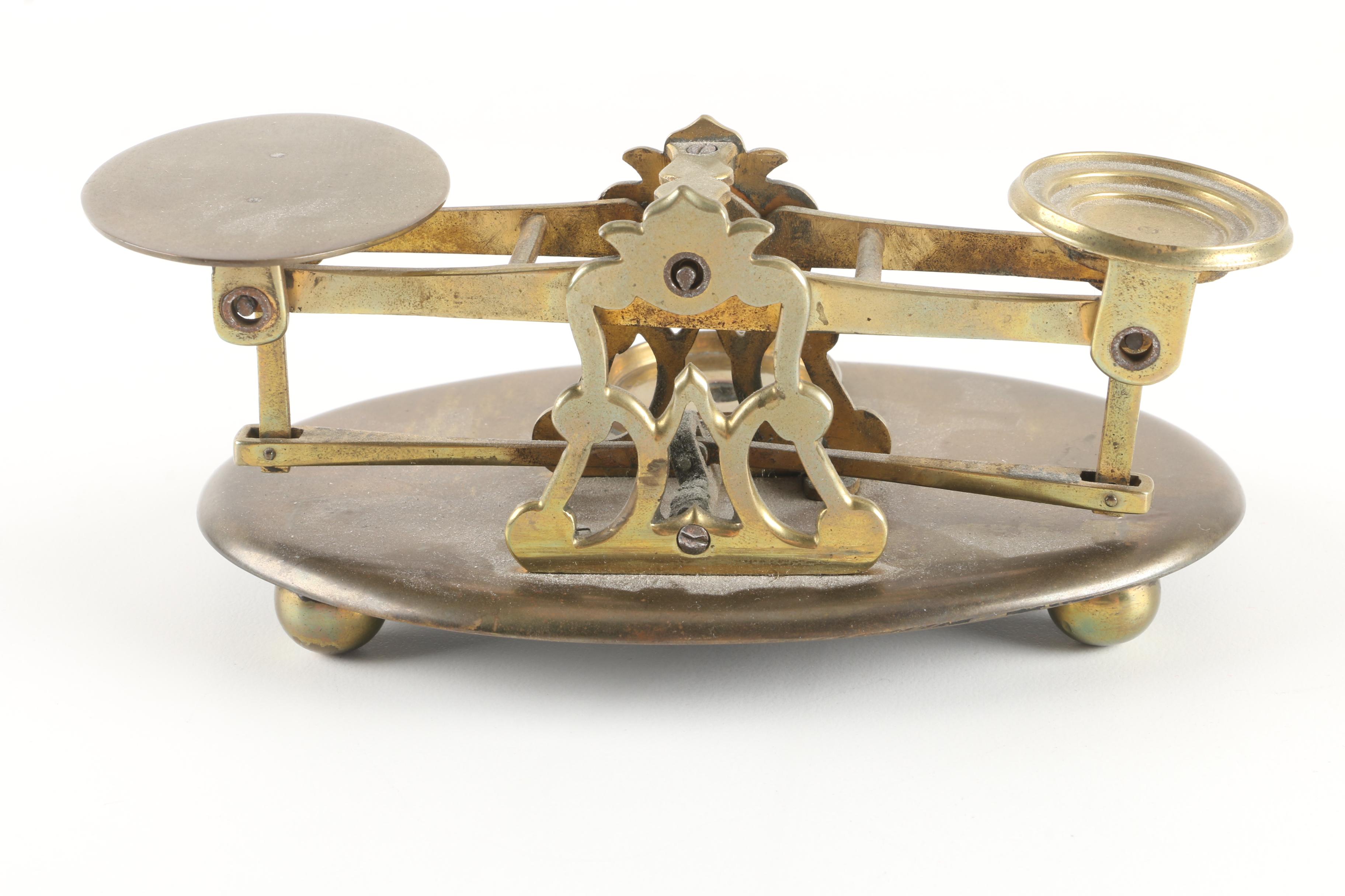 Antique English Brass S. Mordan & Co. Postal Scale with Weights