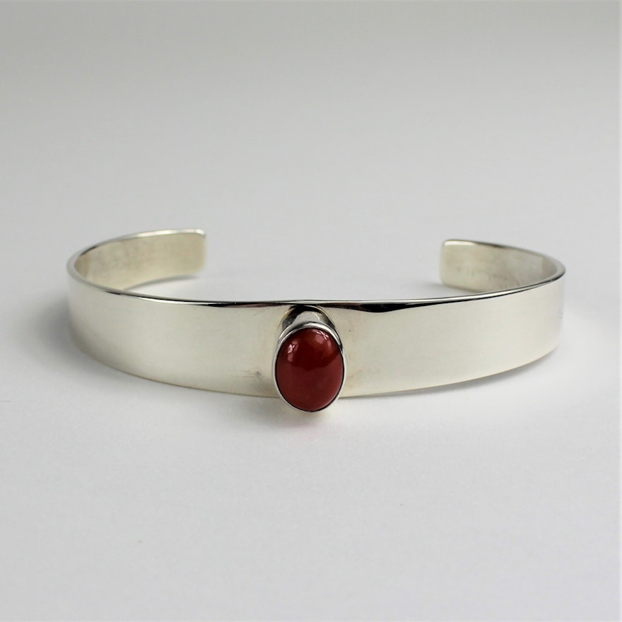 Gertrude Zachary Anglo Southwest Style Sterling Silver Cuff Coral Bracelet