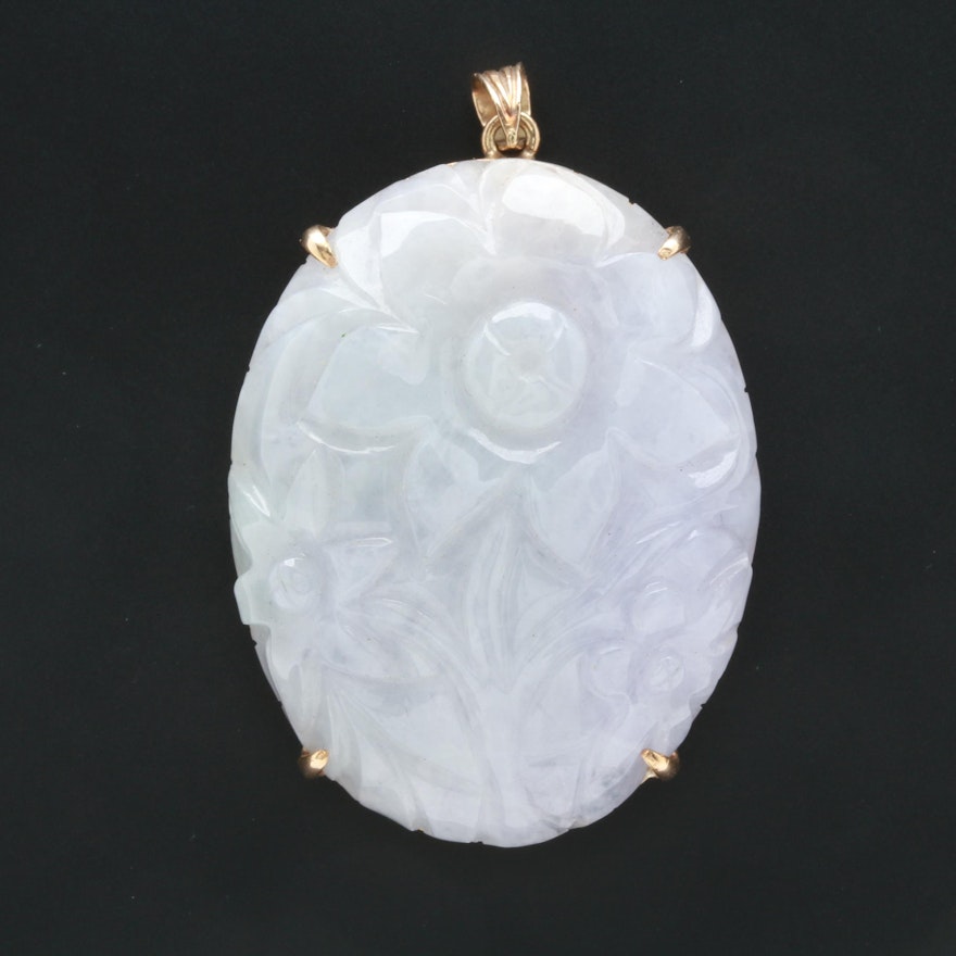 14K Yellow Gold Carved Jadeite Pendant