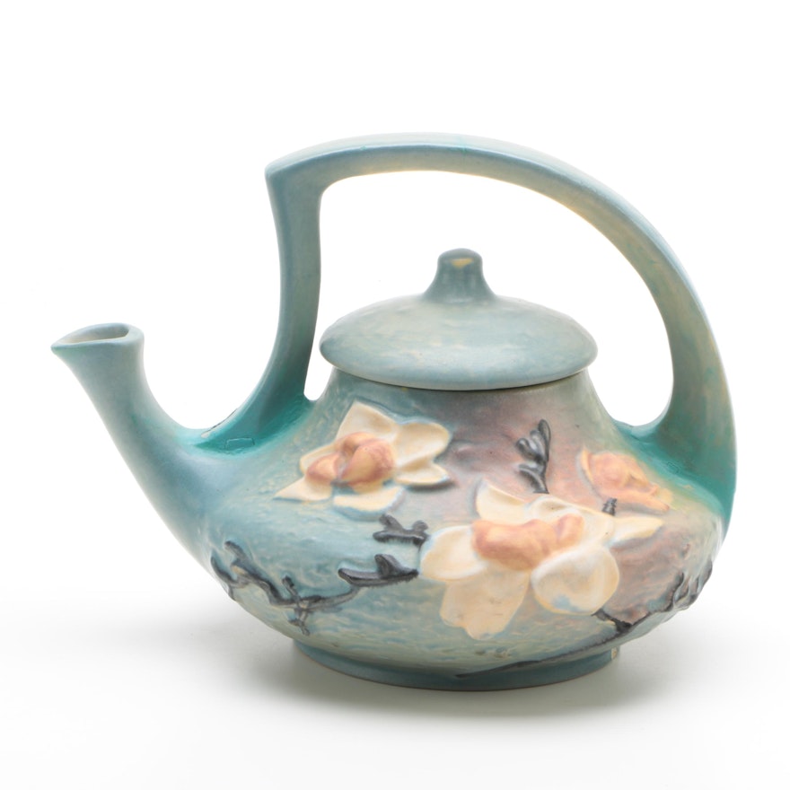Roseville Pottery "Magnolia Blue" Handled Teapot
