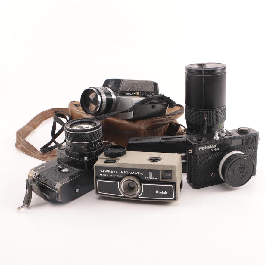 Vintage Kodak, Penmax, and Sears Cameras with Accessories