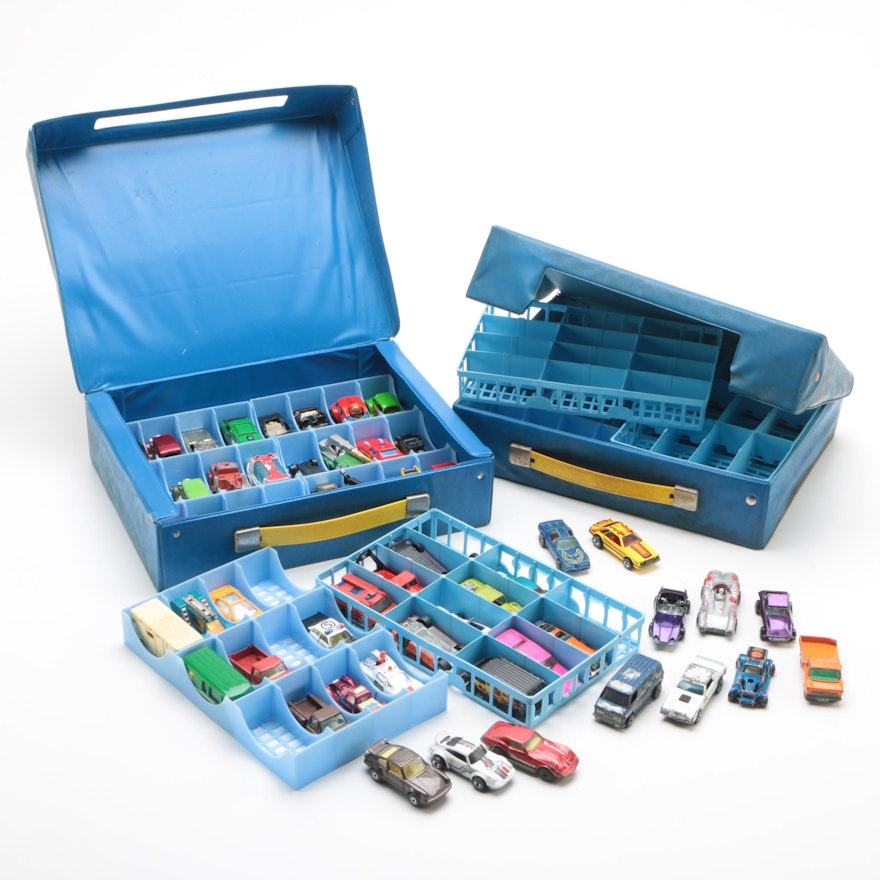 Die-Cast Cars with Storage Cases Including Lesney and Hot Wheels
