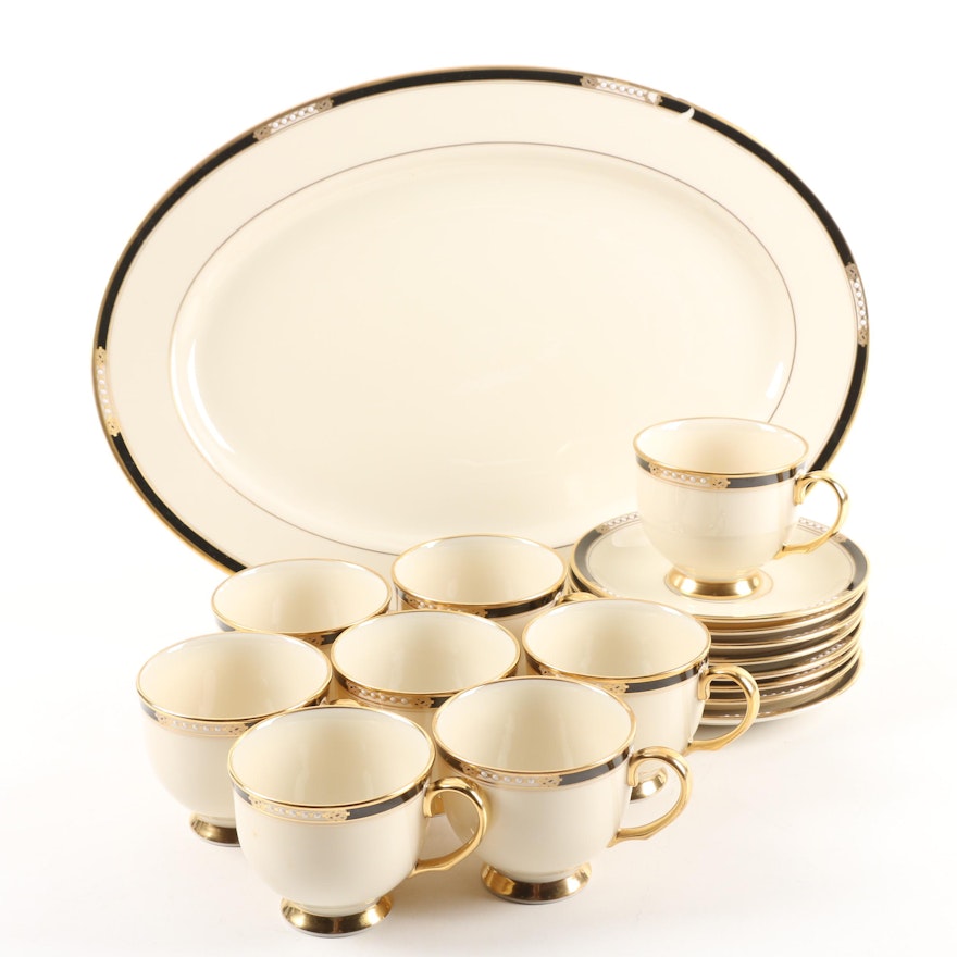 Lenox "Hancock" Porcelain Teacups and Saucers with Platter