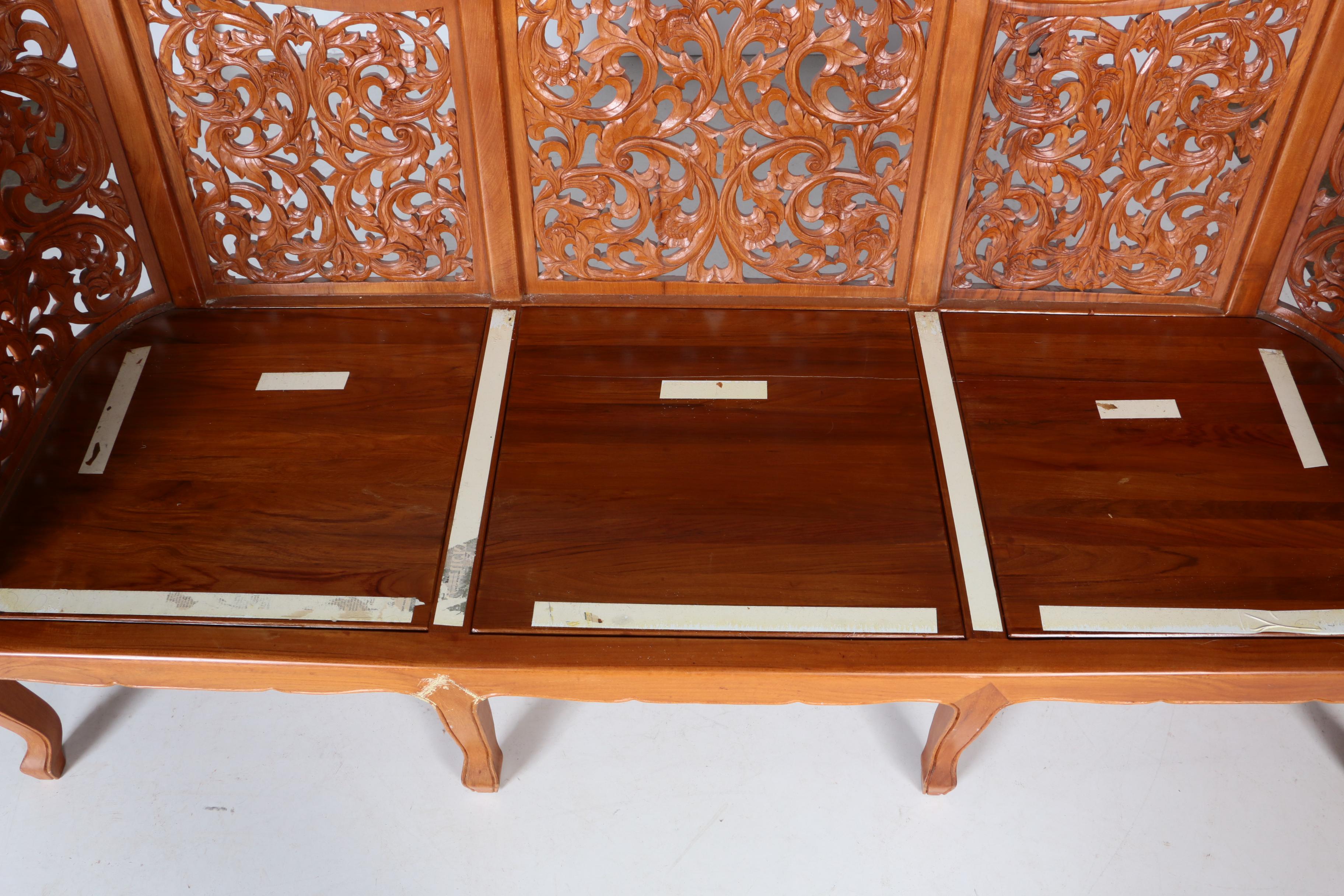 Vintage Asian Style Carved Wood Sofa