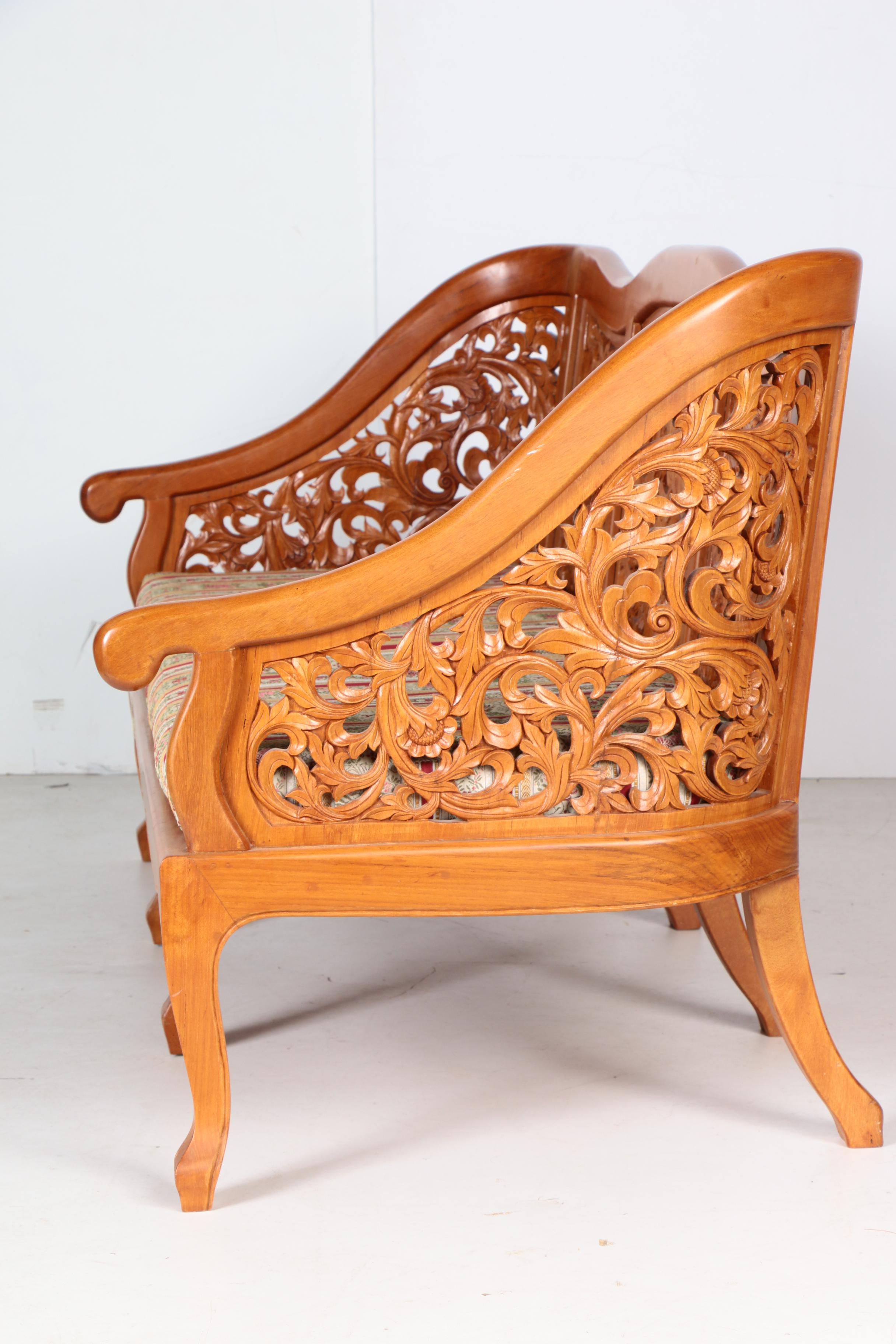 Vintage Asian Style Carved Wood Sofa