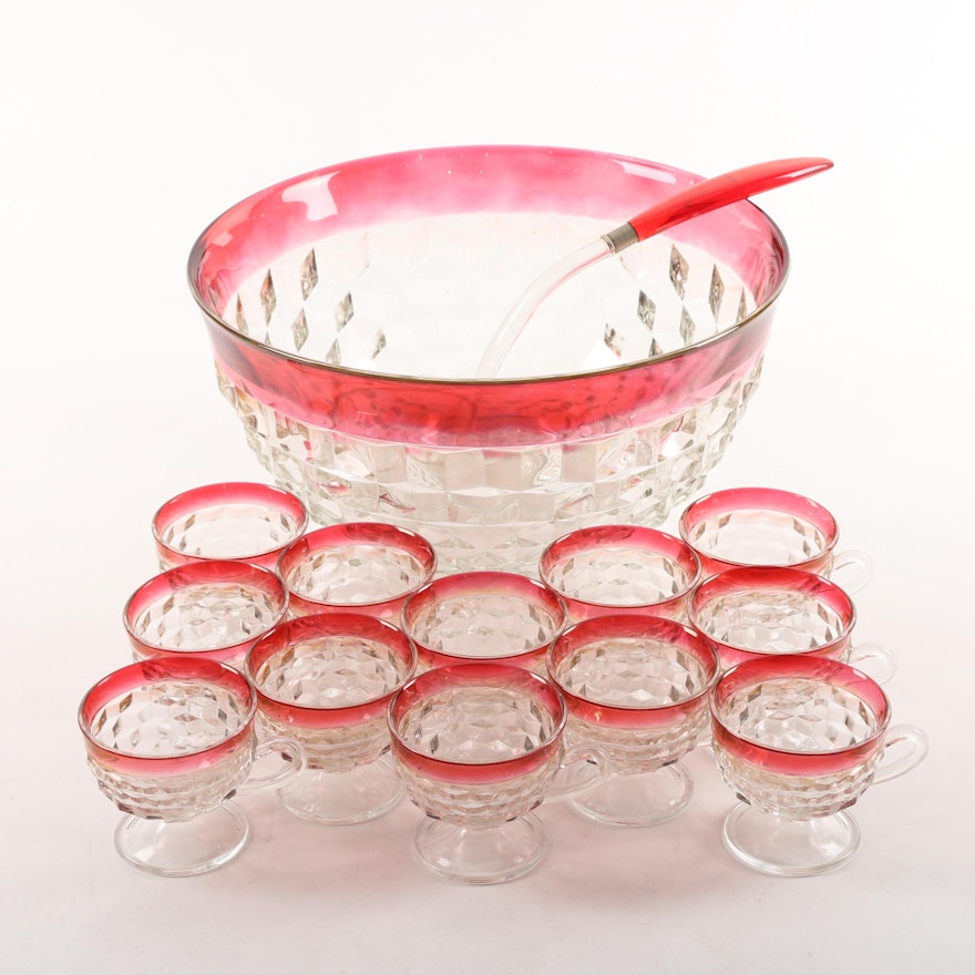 Colony "Whitehall Ruby Flash Crystal" Punch Bowl and Cups