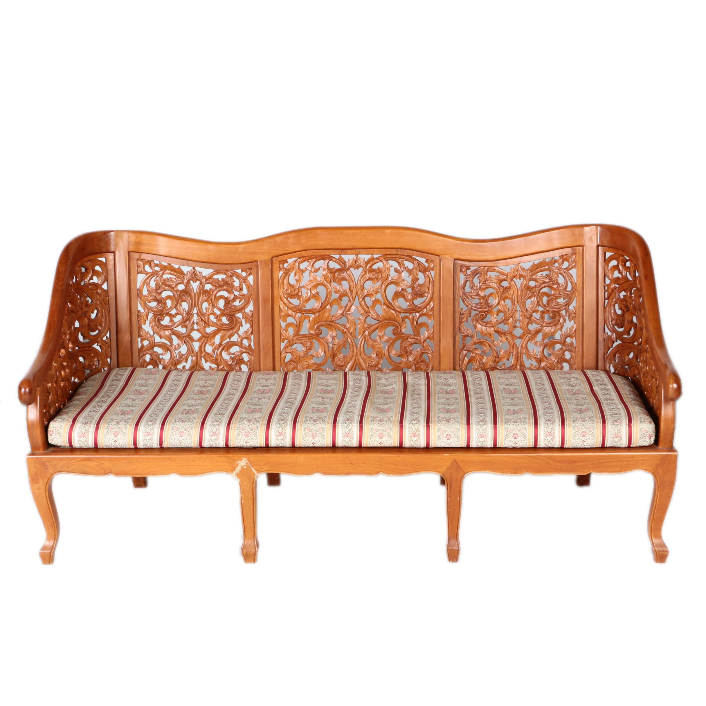 Vintage Asian Style Carved Wood Sofa