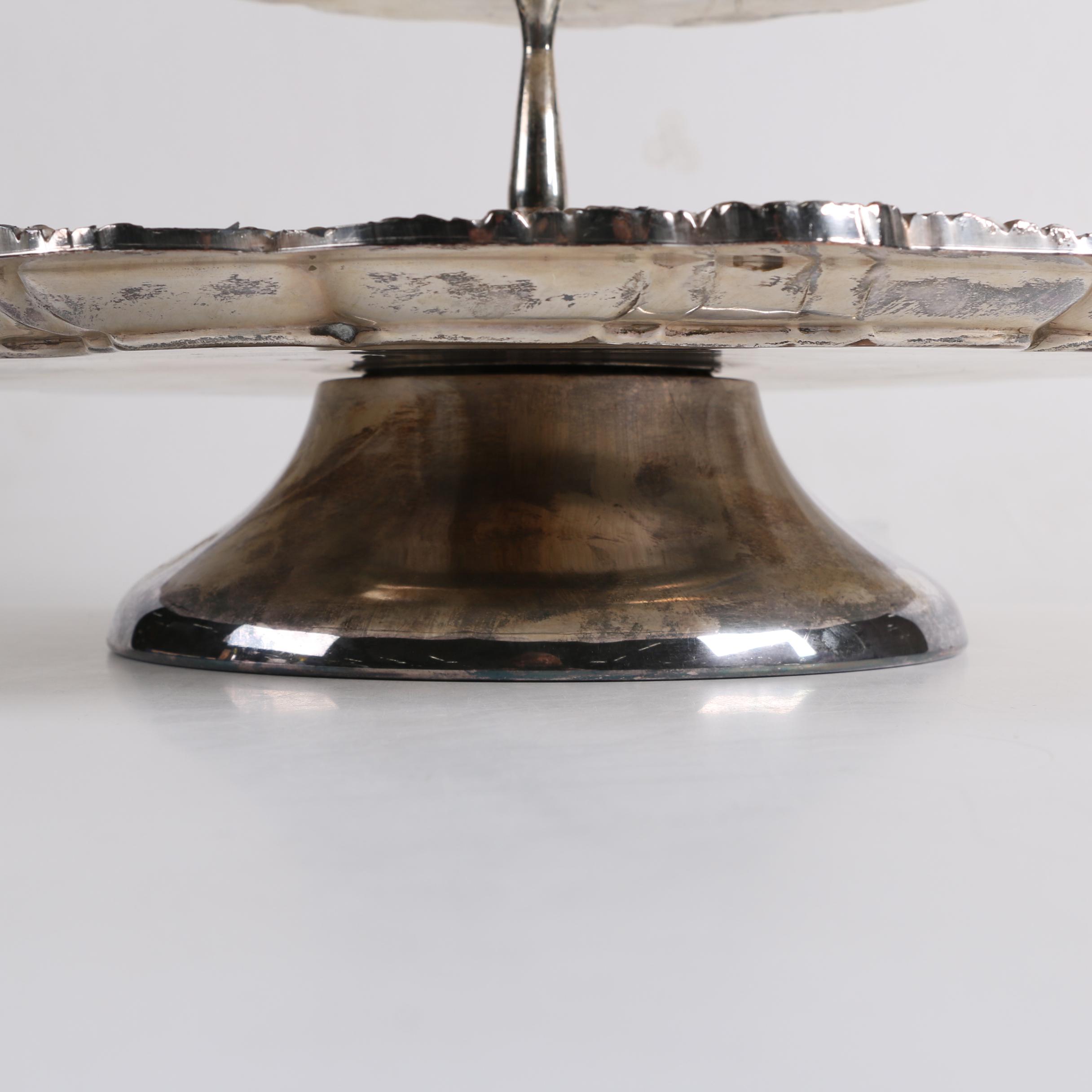 Wallace Silver Plate Serving Tray with Two-Tiered Silver Plate Dessert Stand