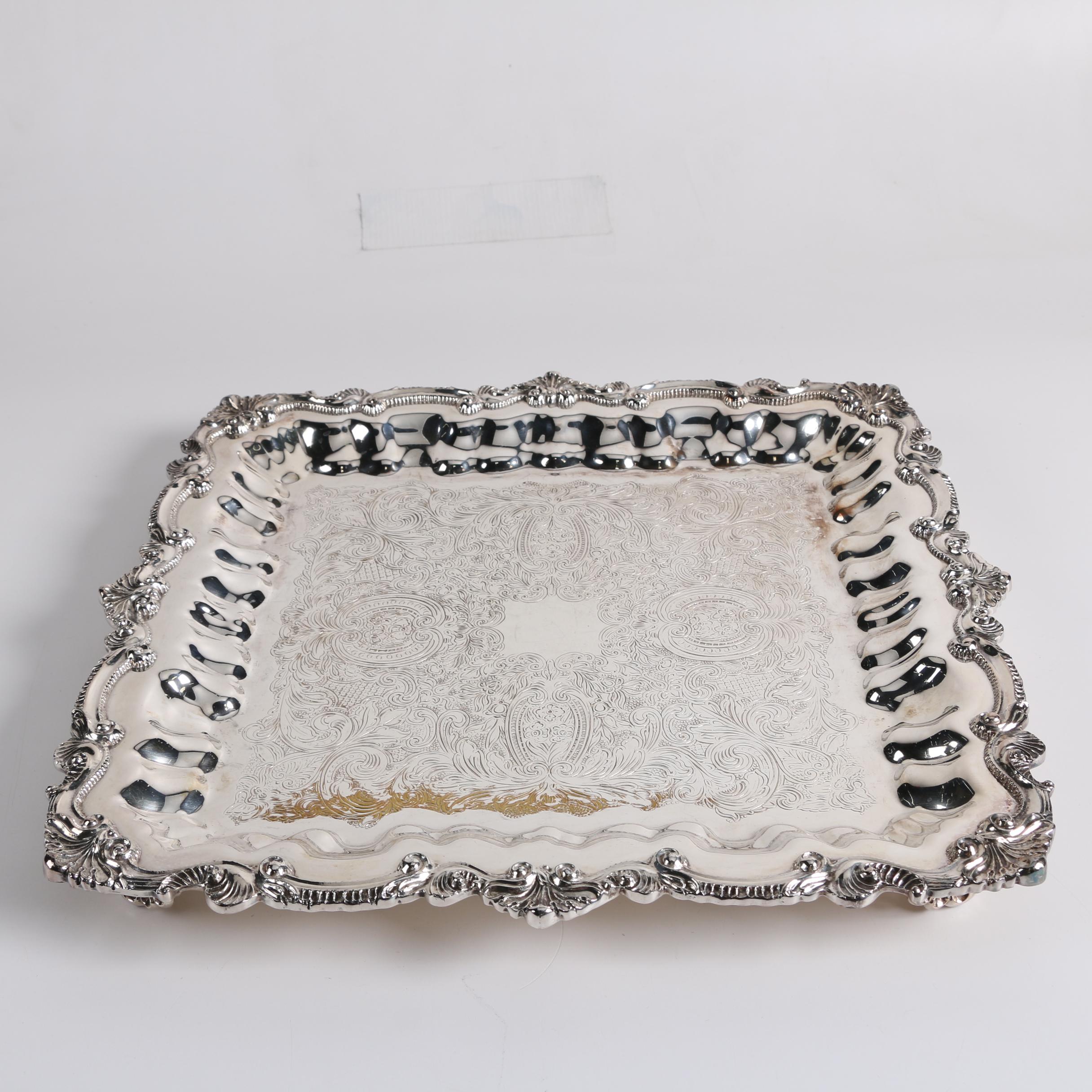 Wallace Silver Plate Serving Tray with Two-Tiered Silver Plate Dessert Stand