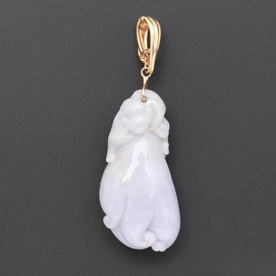 14K Yellow Gold Carved Jadeite Pendant