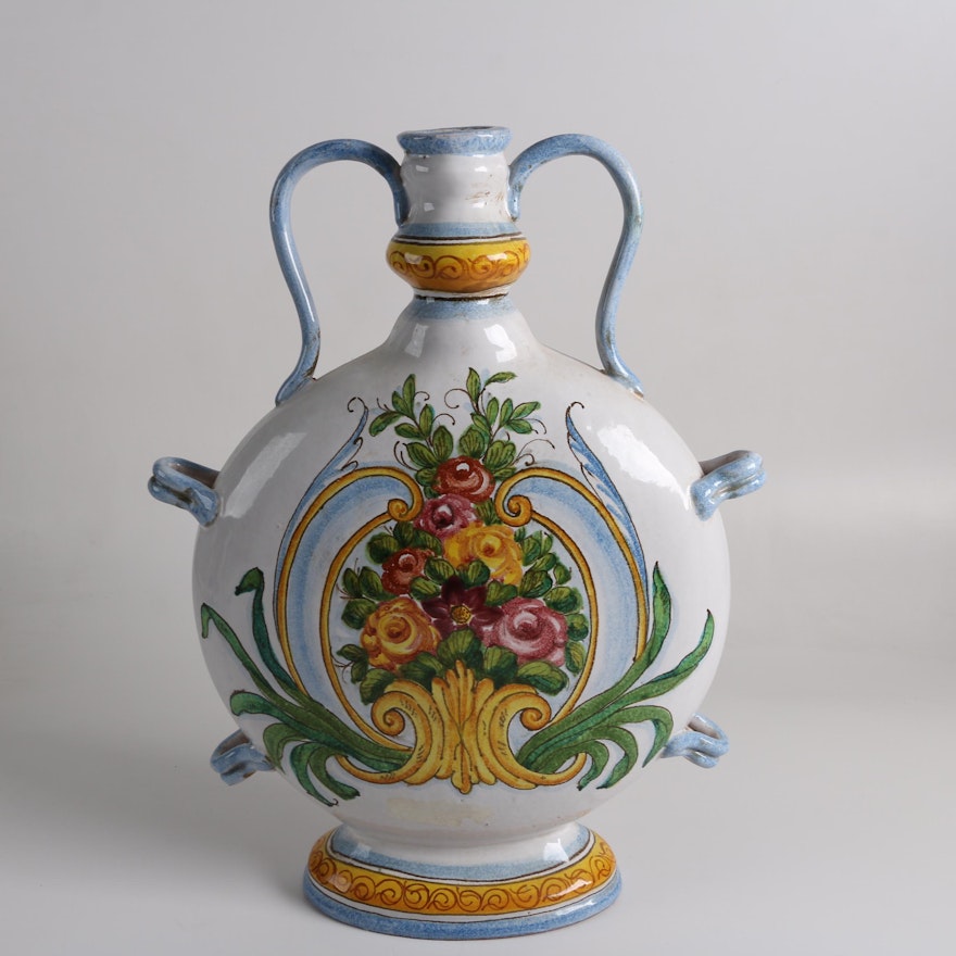 Large Hand-Painted Italianate Earthenware Vase