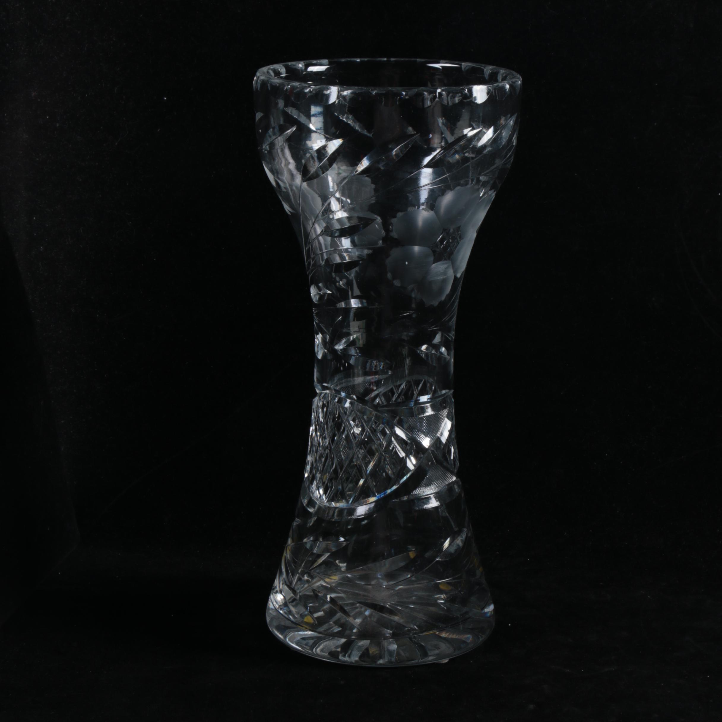 American Brilliant Style Etched Crystal Vase