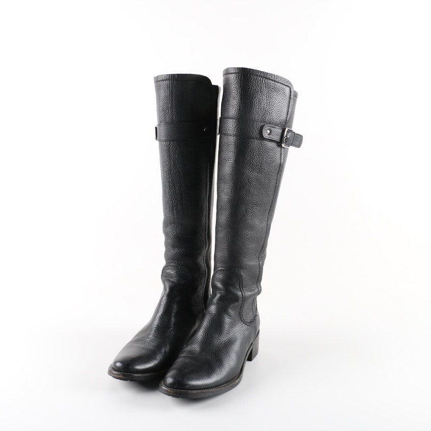 Women's Cole Haan Black Pebbled Leather Knee-High Boots