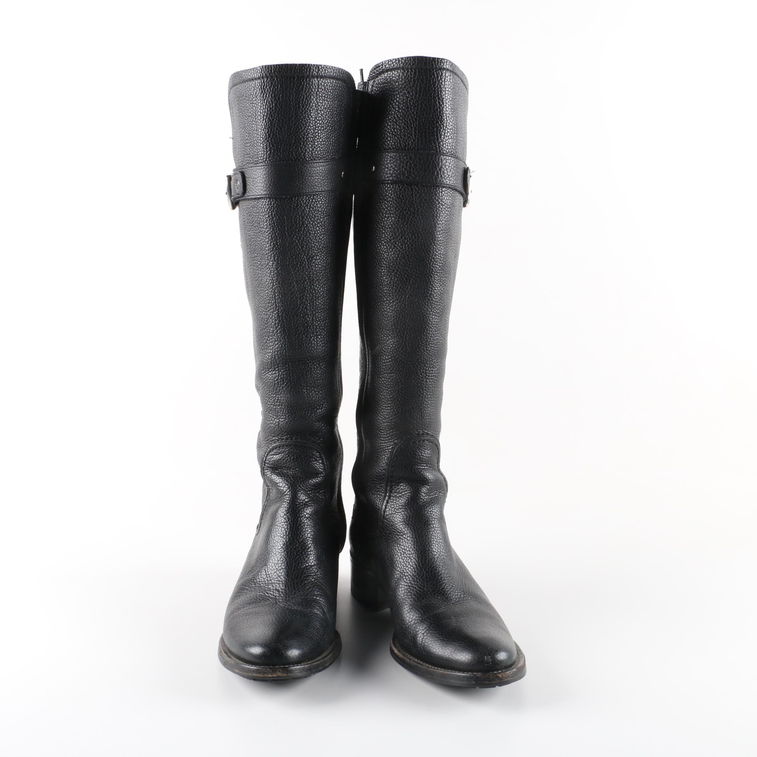Women's Cole Haan Black Pebbled Leather Knee-High Boots