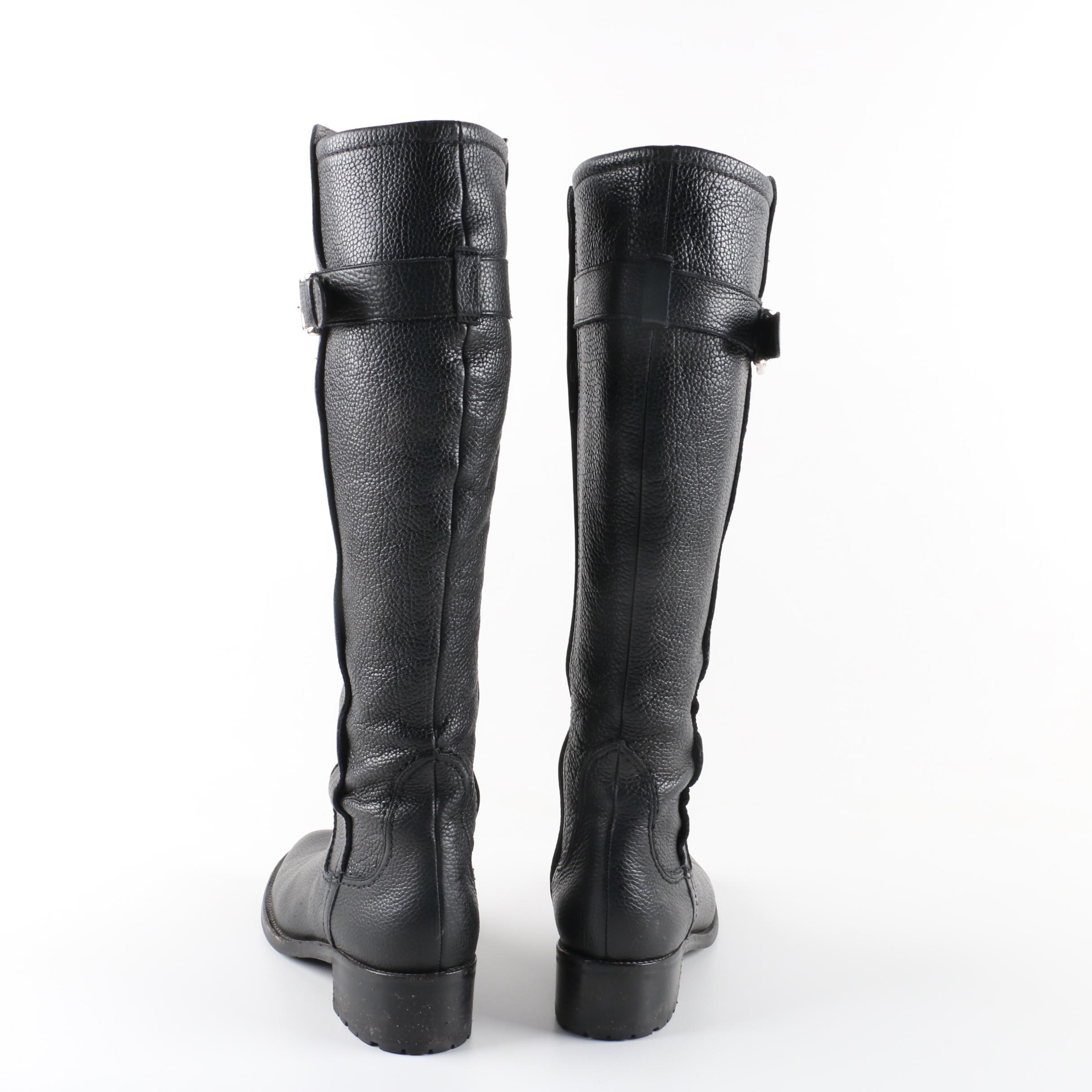 Women's Cole Haan Black Pebbled Leather Knee-High Boots