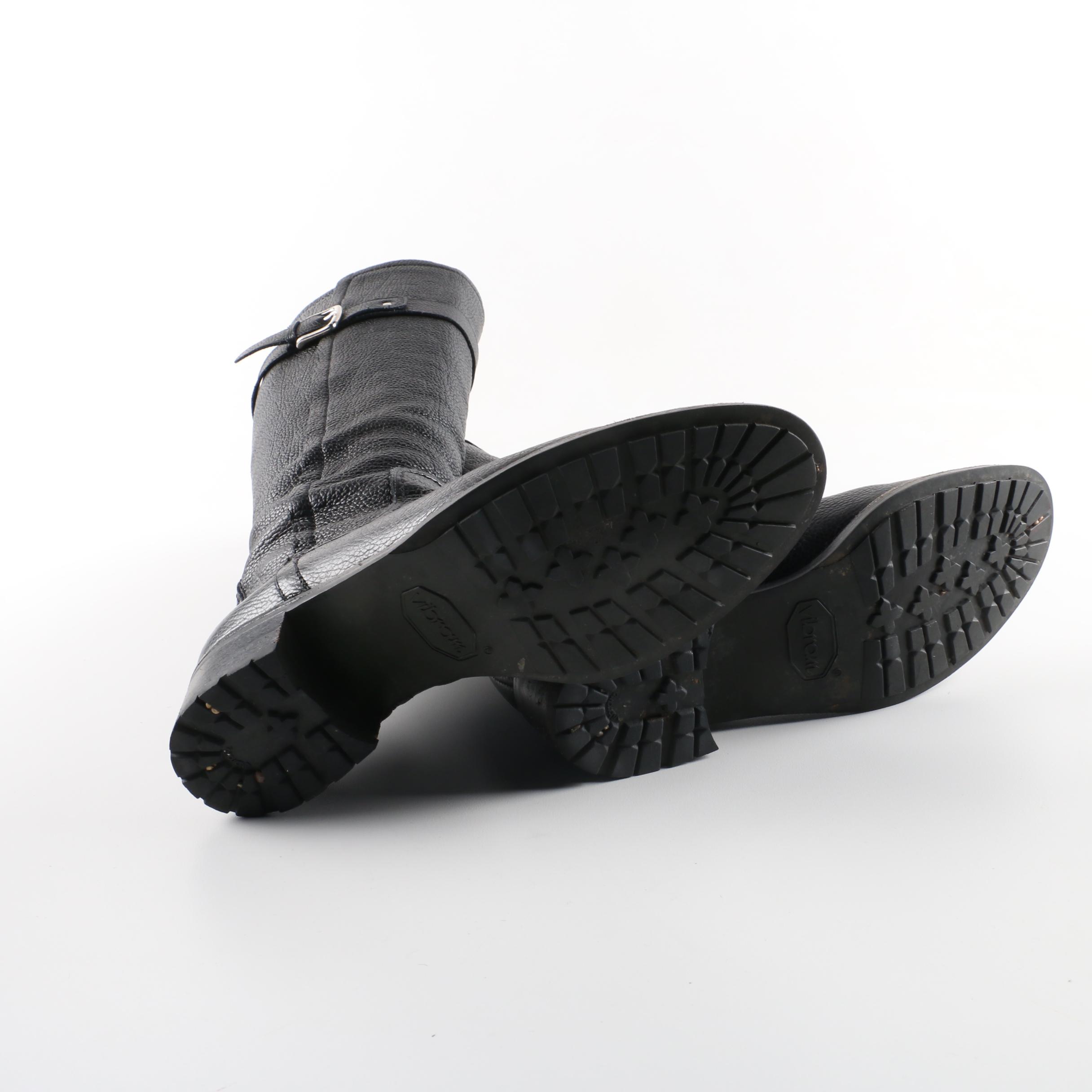 Women's Cole Haan Black Pebbled Leather Knee-High Boots