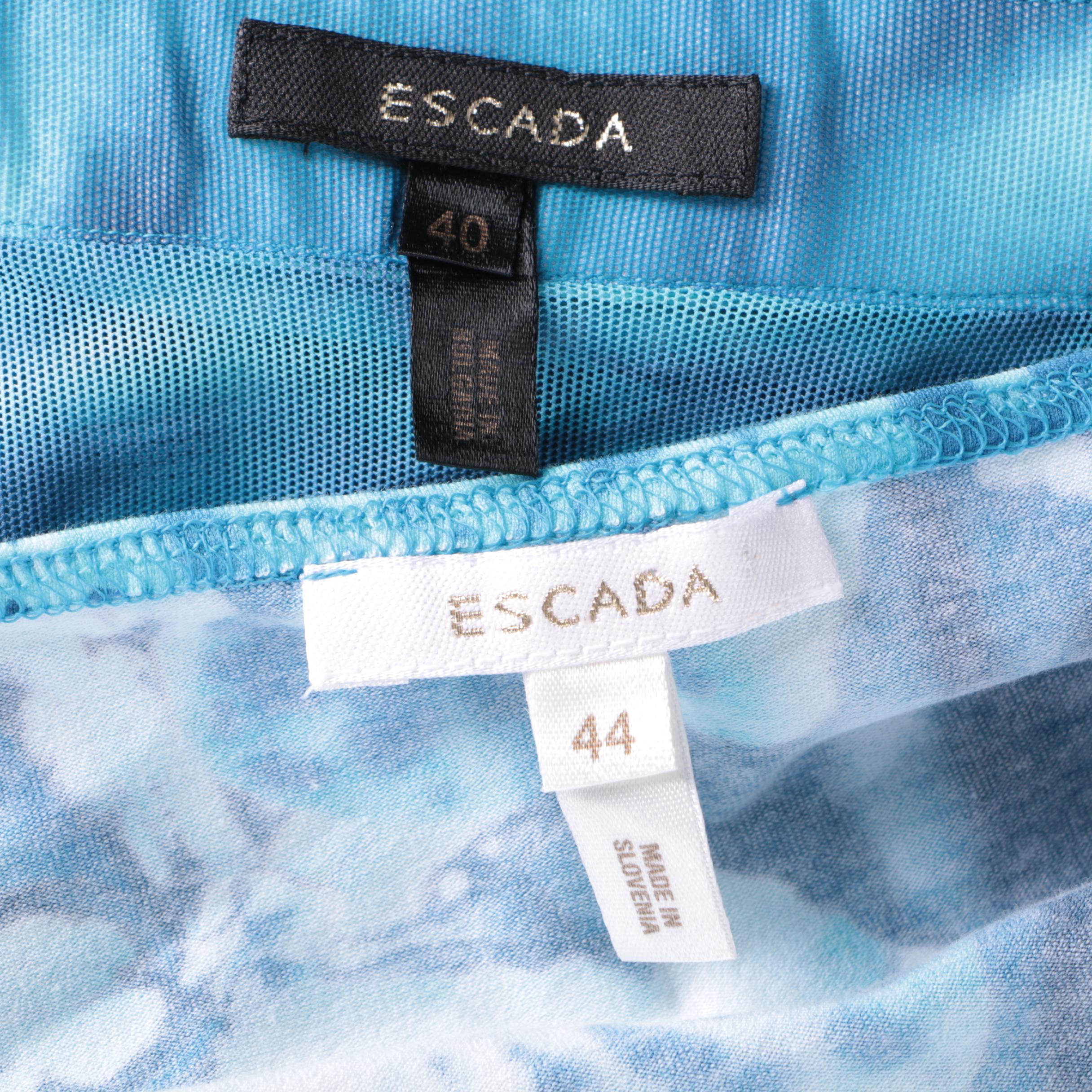 Women's Escada Blue Printed Button-Front Shirt with Matching Tank Top