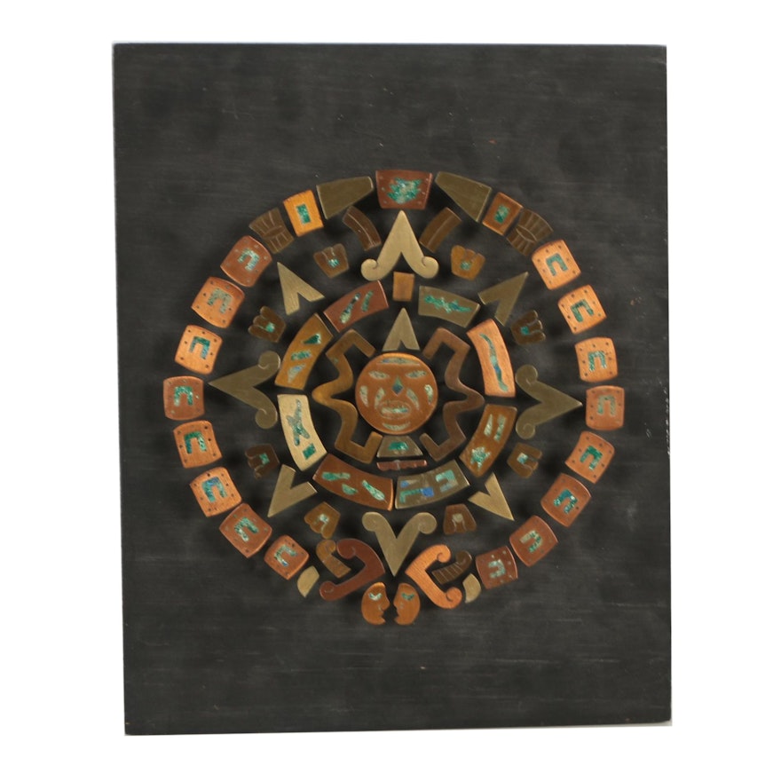 Aztec Style Metal and Composite Stone Calendar