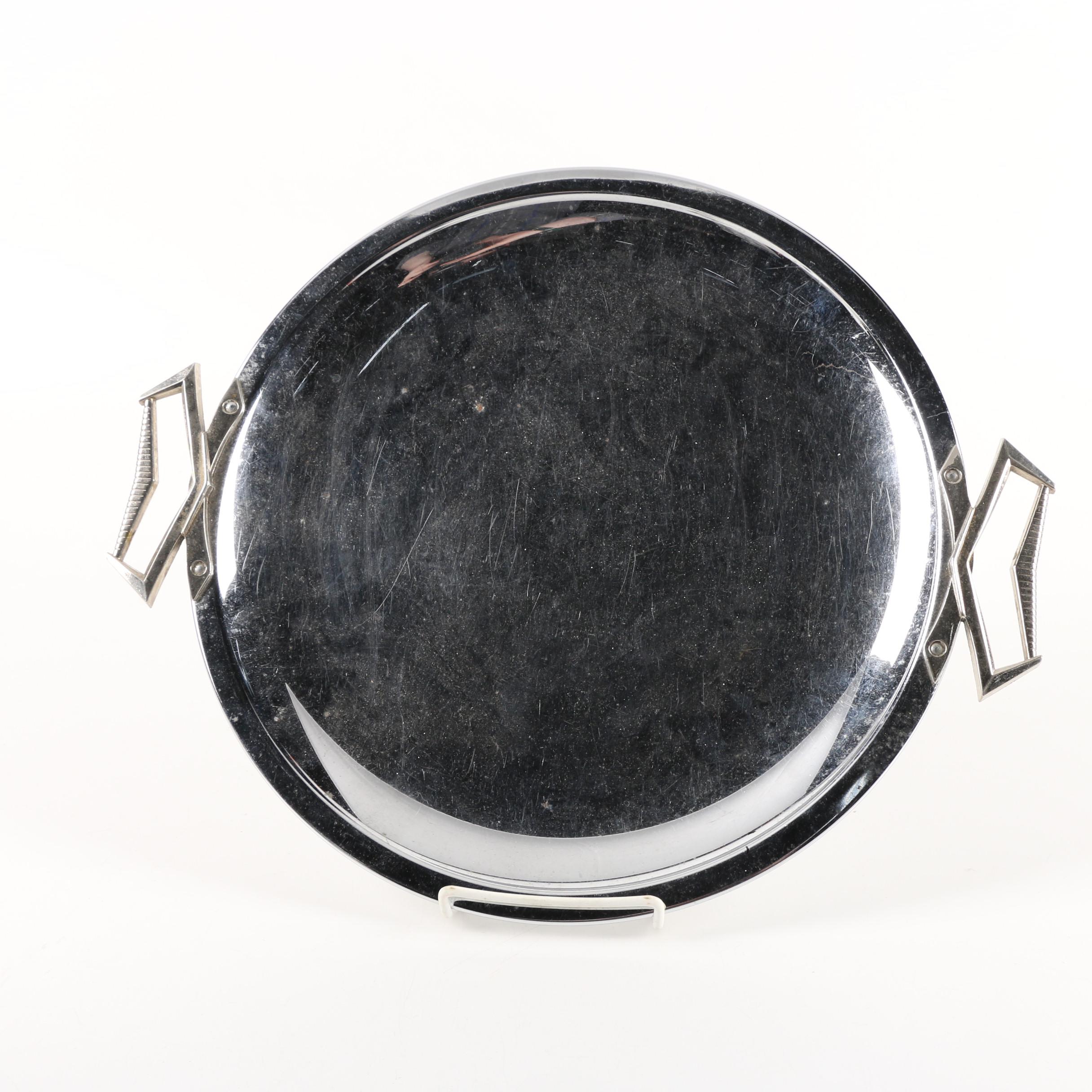 Mid-Century Kromex Tray with Blown Glass Tumblers