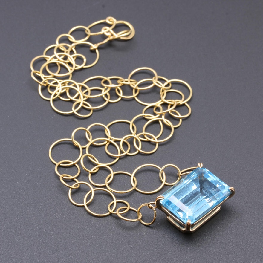 14K and 18K Yellow Gold 19.44 CT Blue Topaz Pendant Necklace