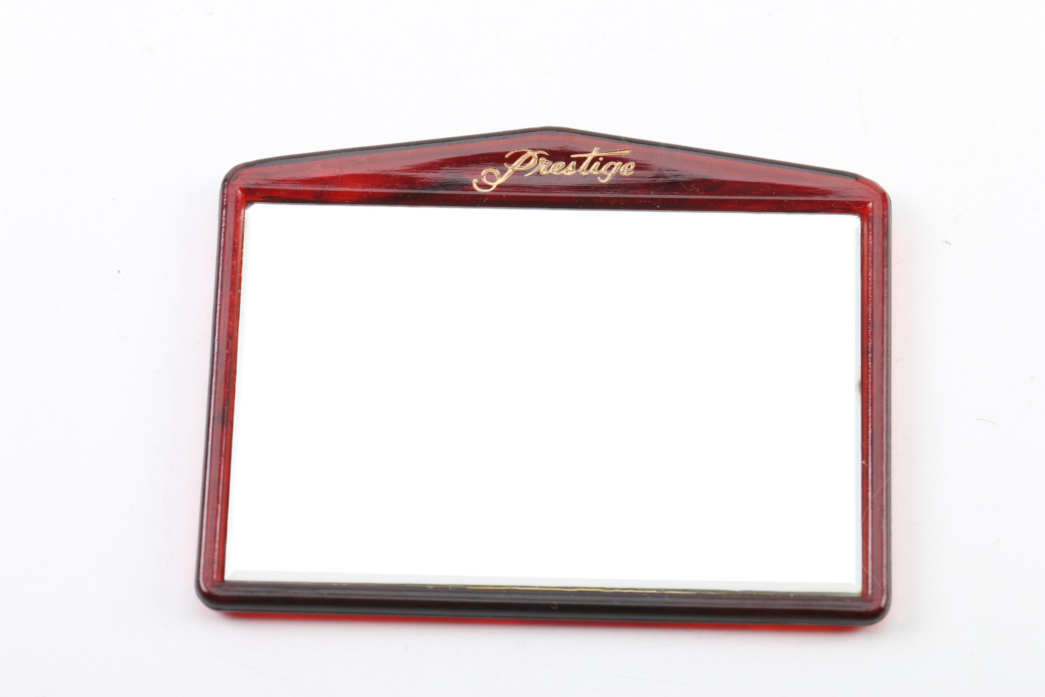 Vintage Vanity Items Including Napier Box, Painted Bird Fan, Mirrors