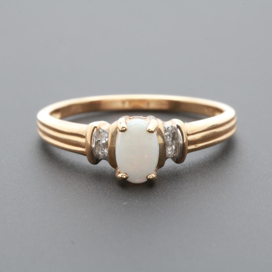 10K Yellow Gold Opal and Diamond Ring