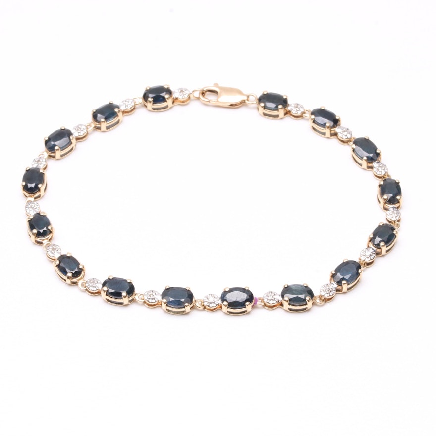 10K Yellow Gold Sapphire and Diamond Bracelet