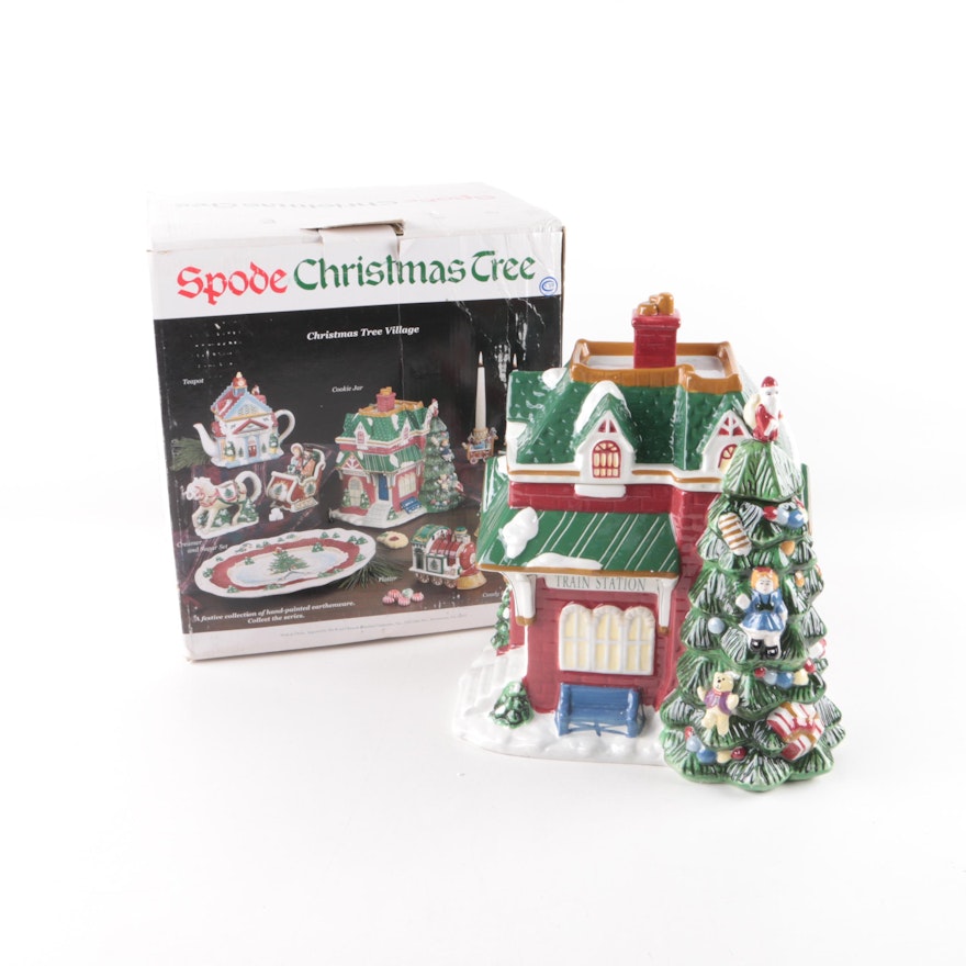 2002 Spode "Christmas Tree Village" Ceramic Cookie Jar
