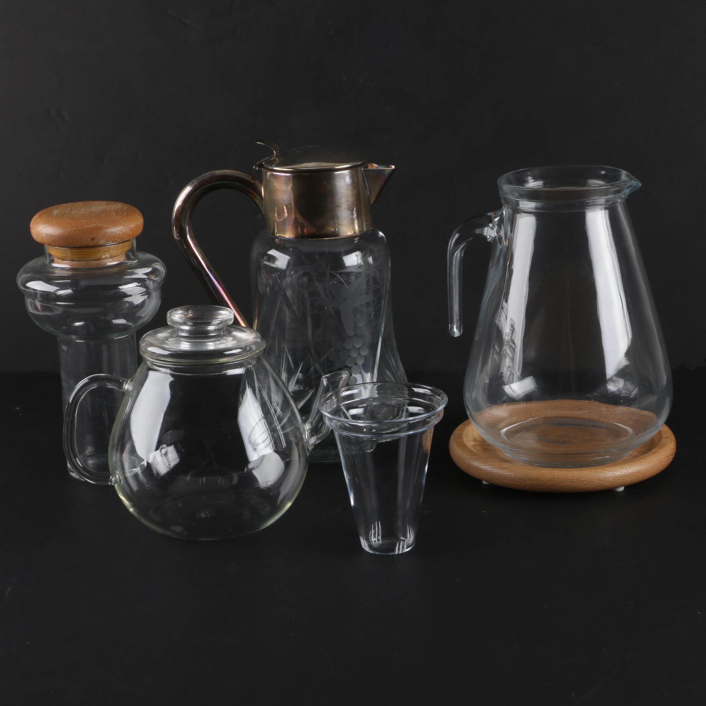 Glass Grape Motif Ice Water Pitcher with Other Glass Dispensers