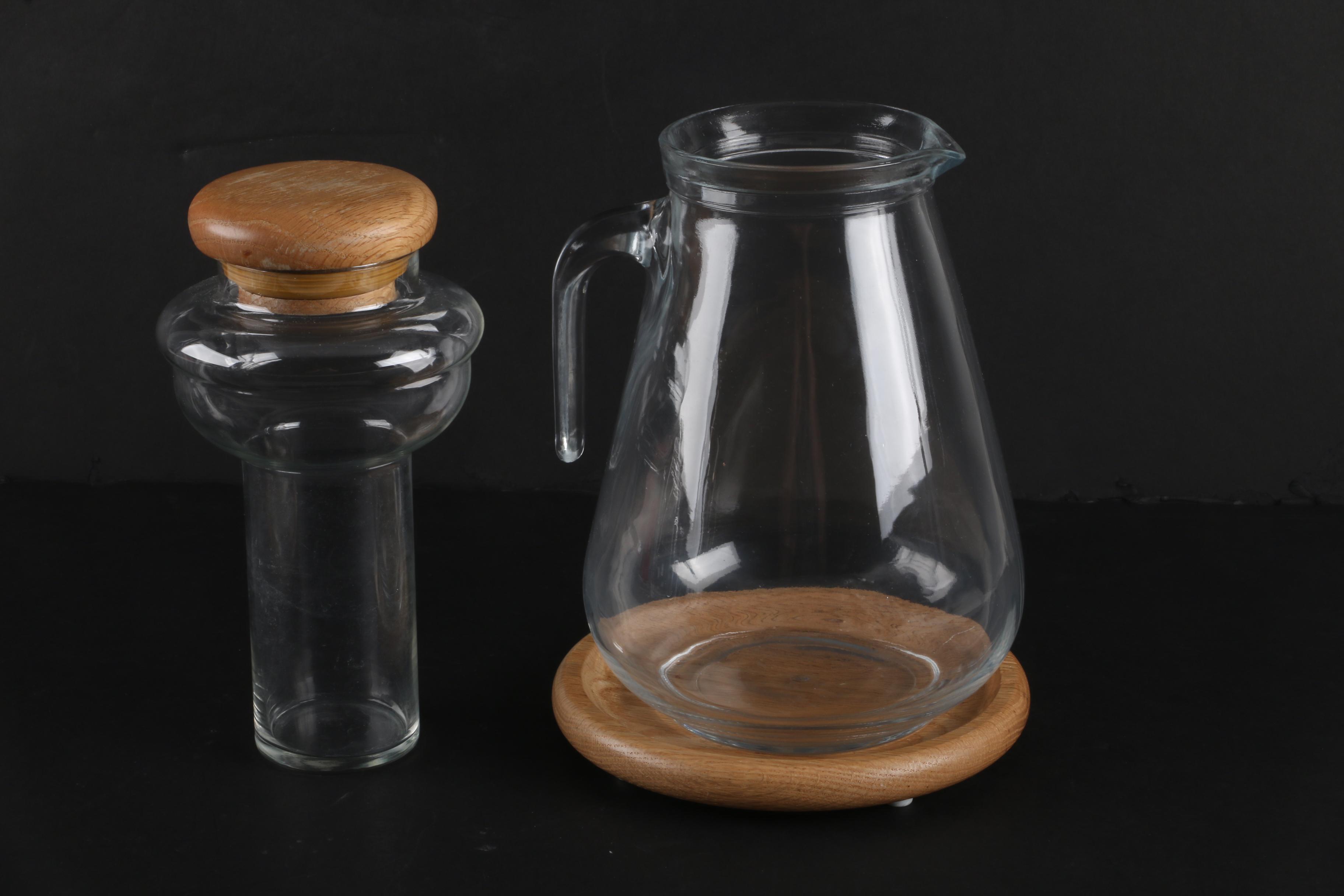 Glass Grape Motif Ice Water Pitcher with Other Glass Dispensers