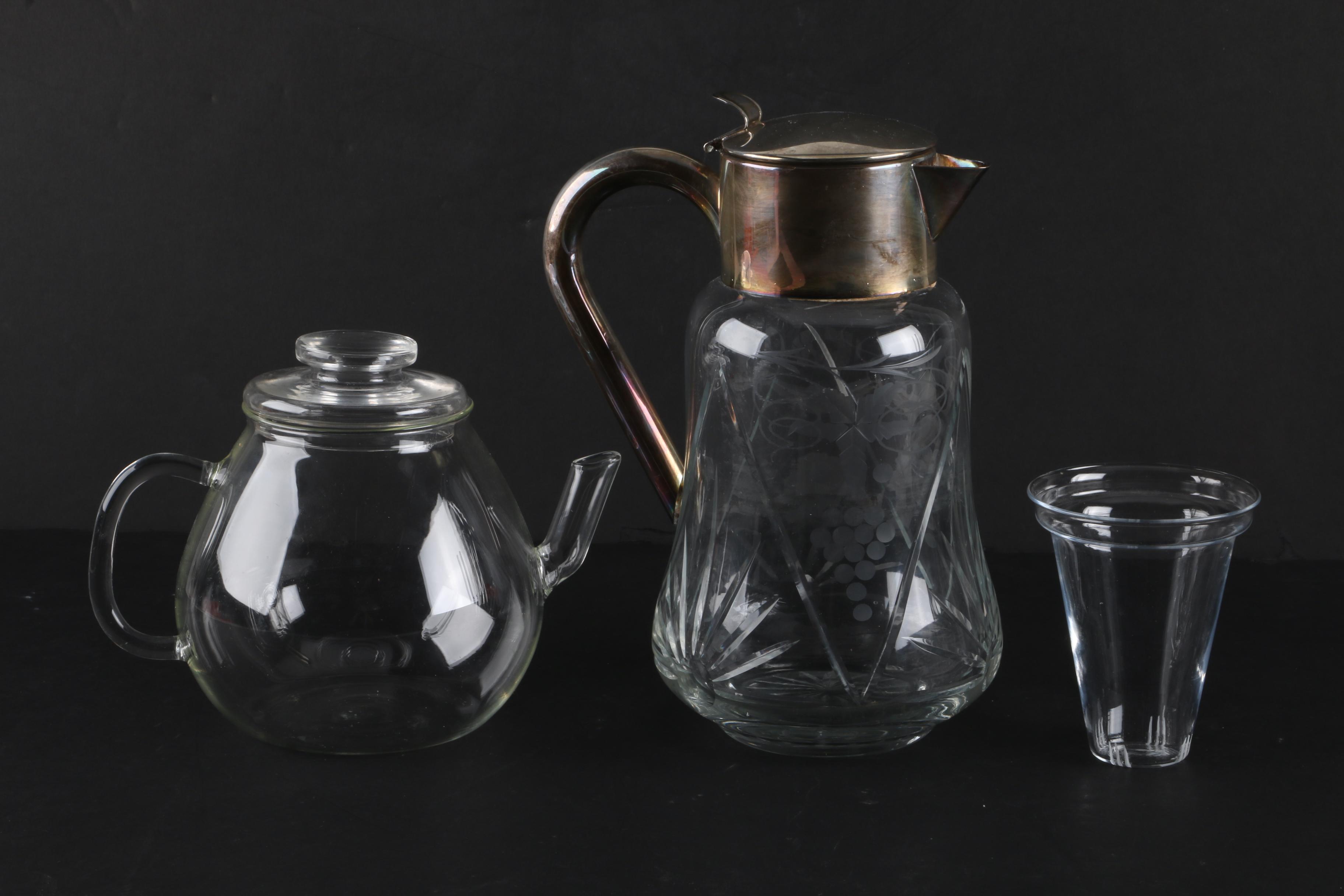 Glass Grape Motif Ice Water Pitcher with Other Glass Dispensers