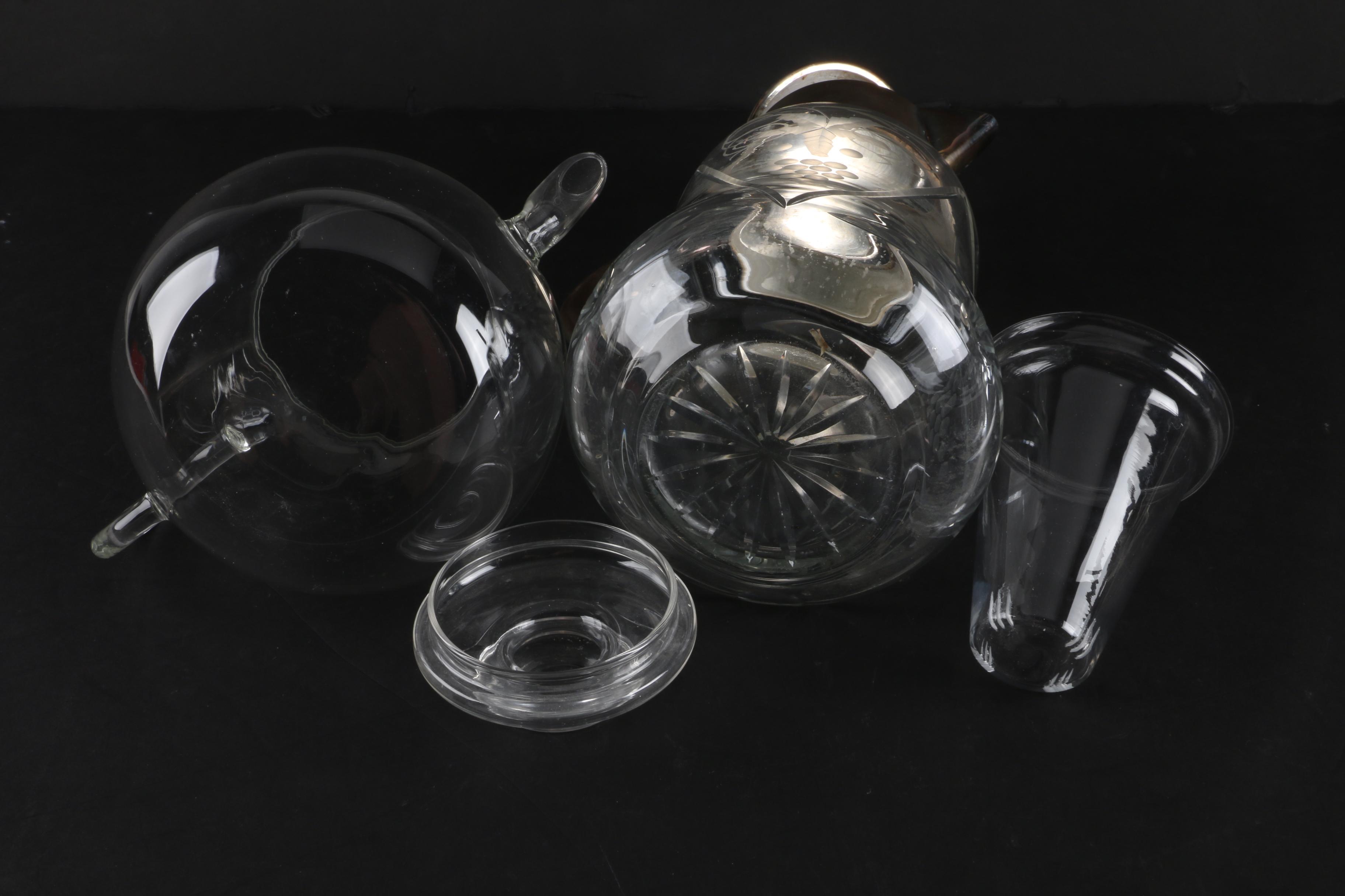 Glass Grape Motif Ice Water Pitcher with Other Glass Dispensers