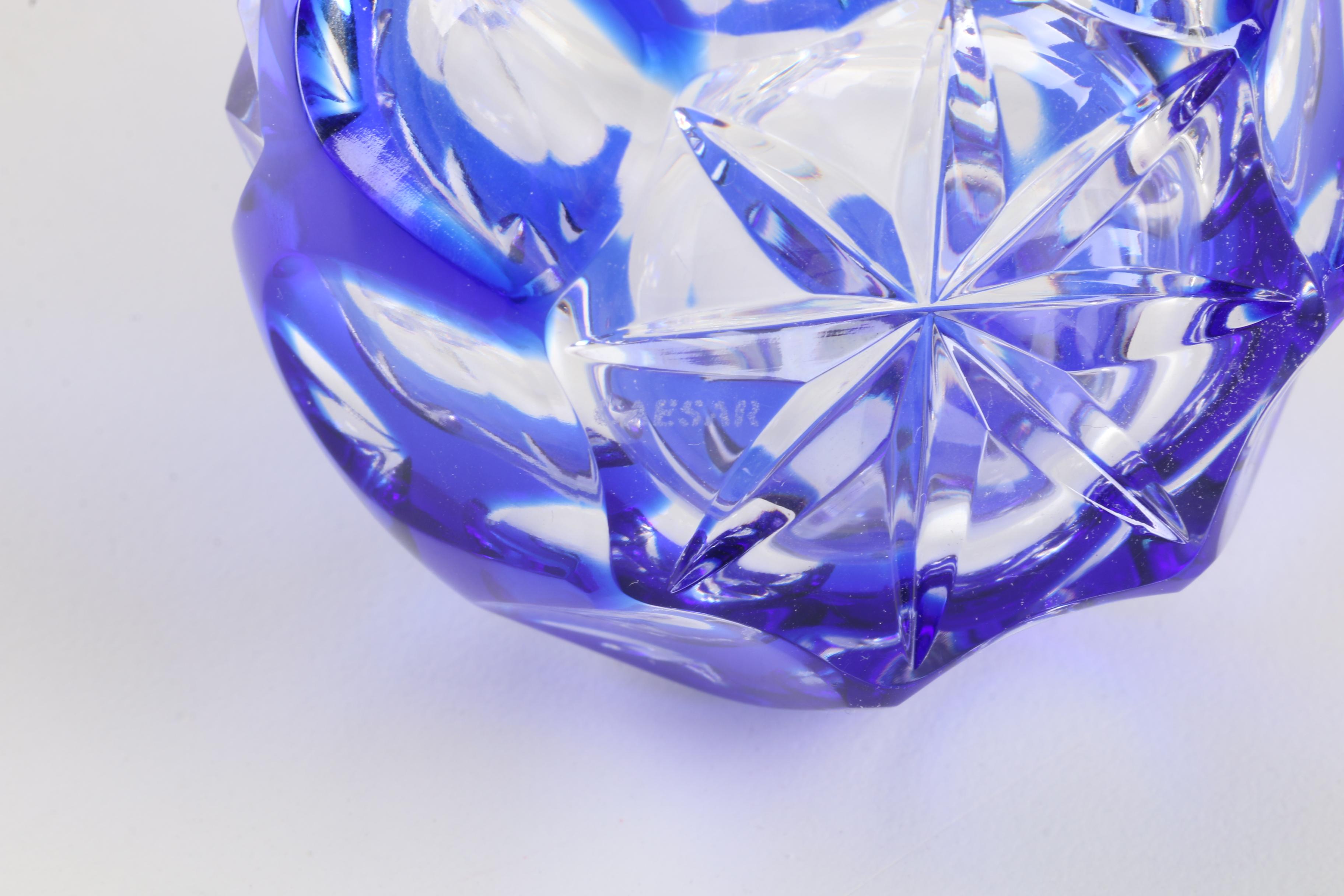 Cobalt Cut to Clear Crystal Caesar Perfume Bottle and Signed Blown Glass Bottles