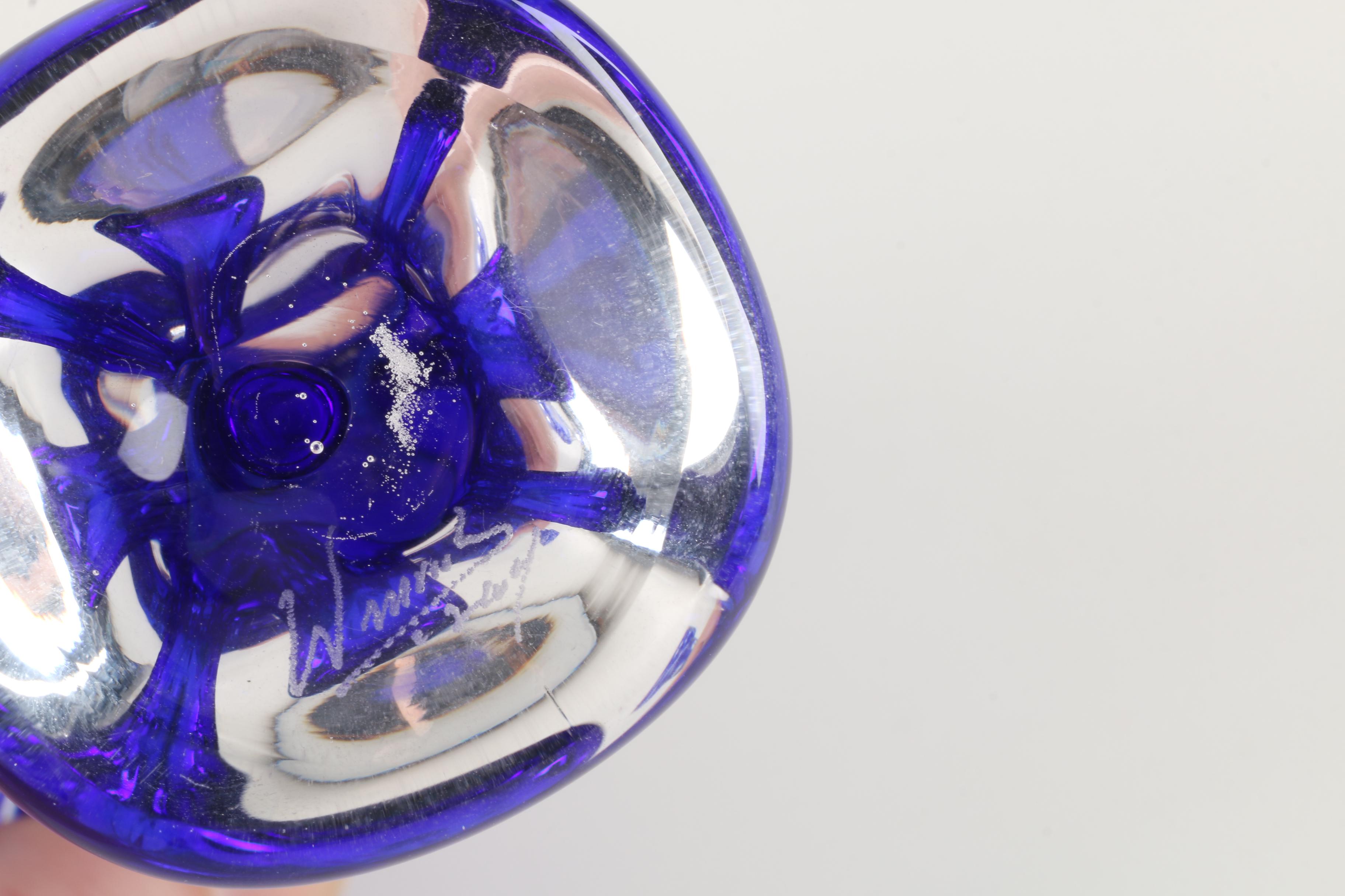 Cobalt Cut to Clear Crystal Caesar Perfume Bottle and Signed Blown Glass Bottles