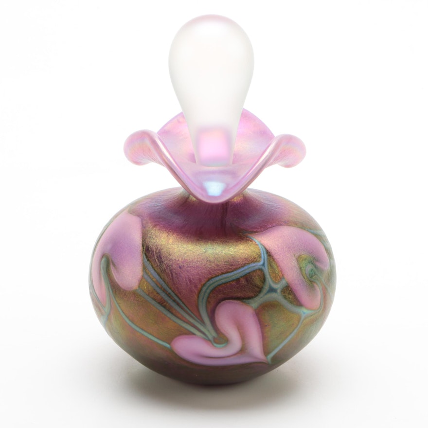 Lotton Studios Art Glass Iridescent Perfume Bottle by Jerry Heer