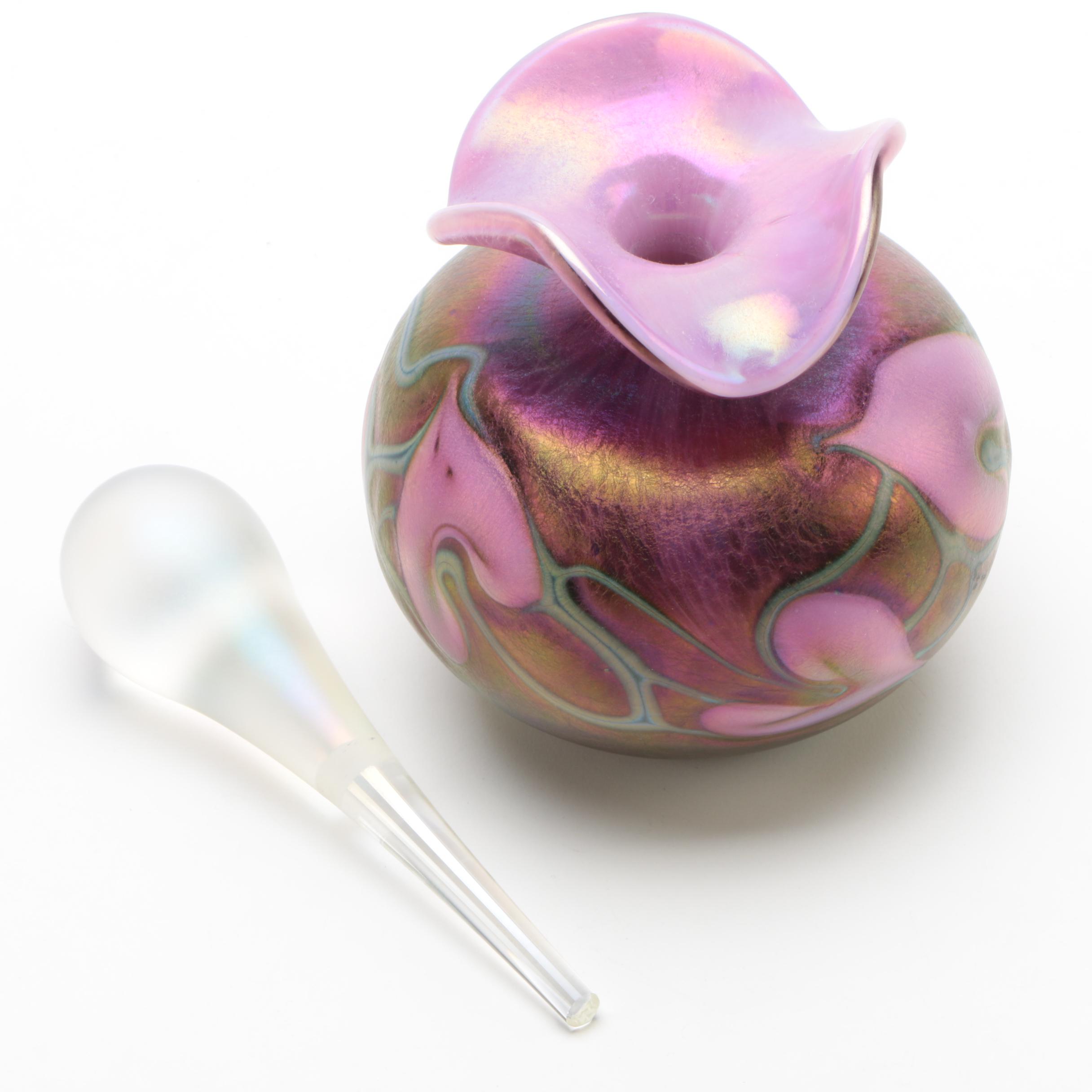 Lotton Studios Art Glass Iridescent Perfume Bottle by Jerry Heer