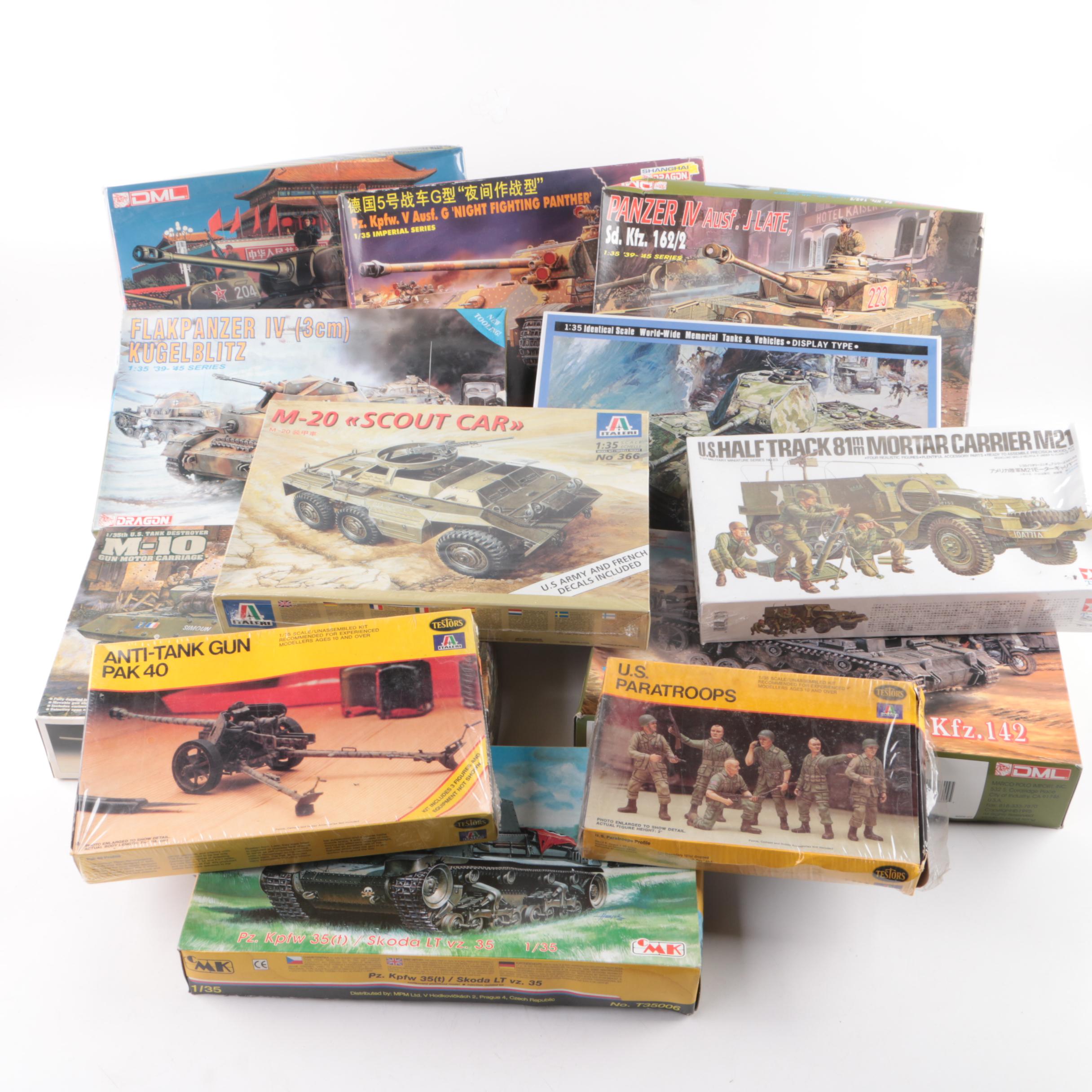 Military Vehicle, Gun and Troop Model Kits, Including Italeri