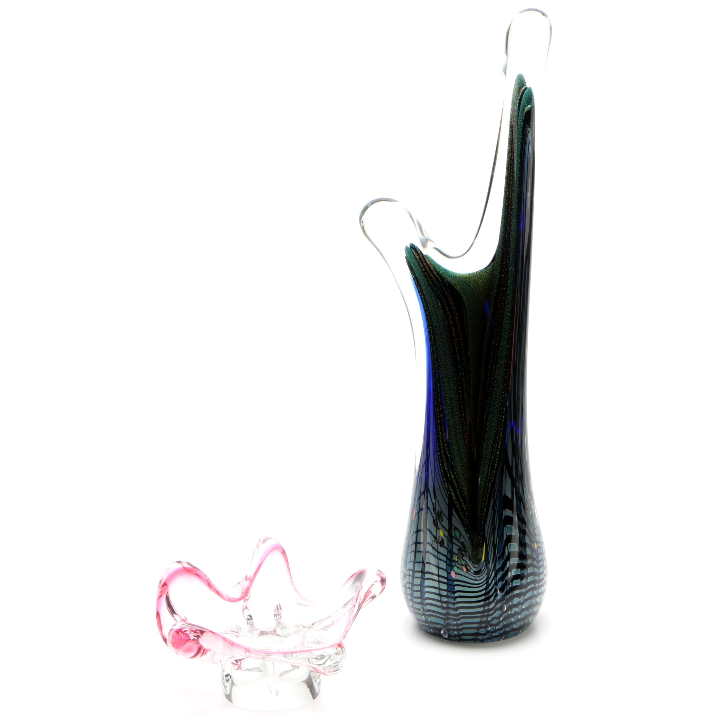 Rollin Karg Glass Sculpture with Blown Glass Bowl