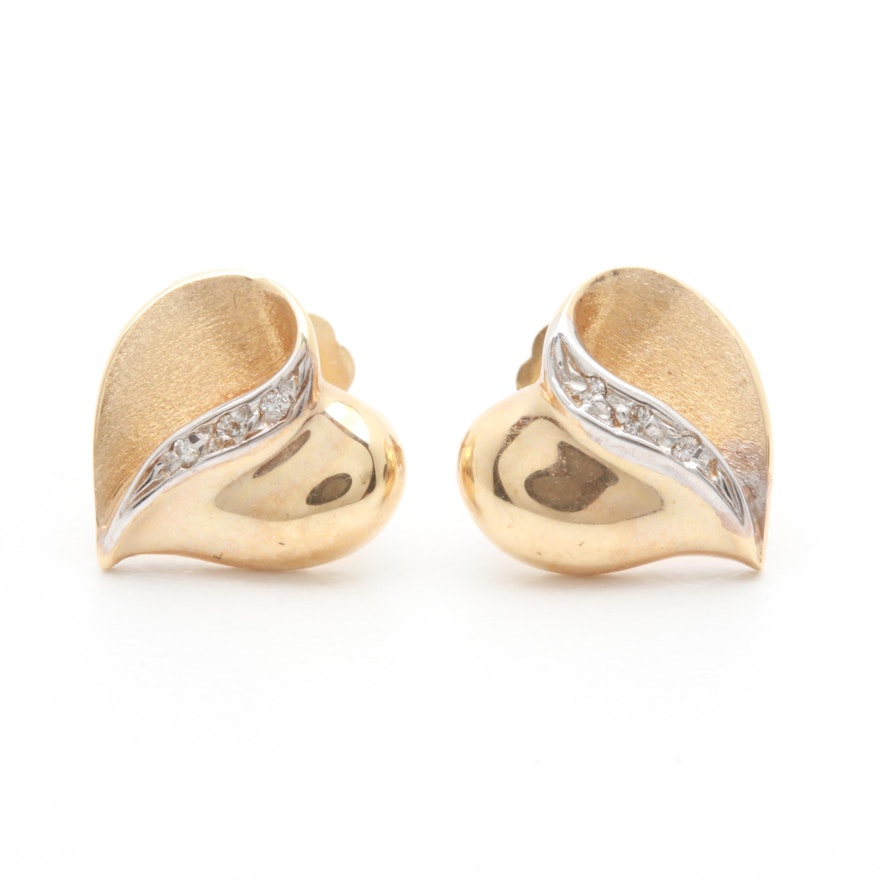 14K Yellow Gold Diamond Heart Earrings