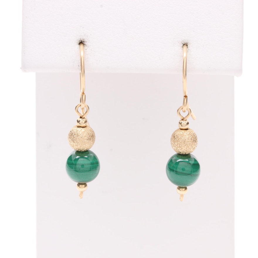 10K Yellow Gold Malachite Beaded French Wire Earrings