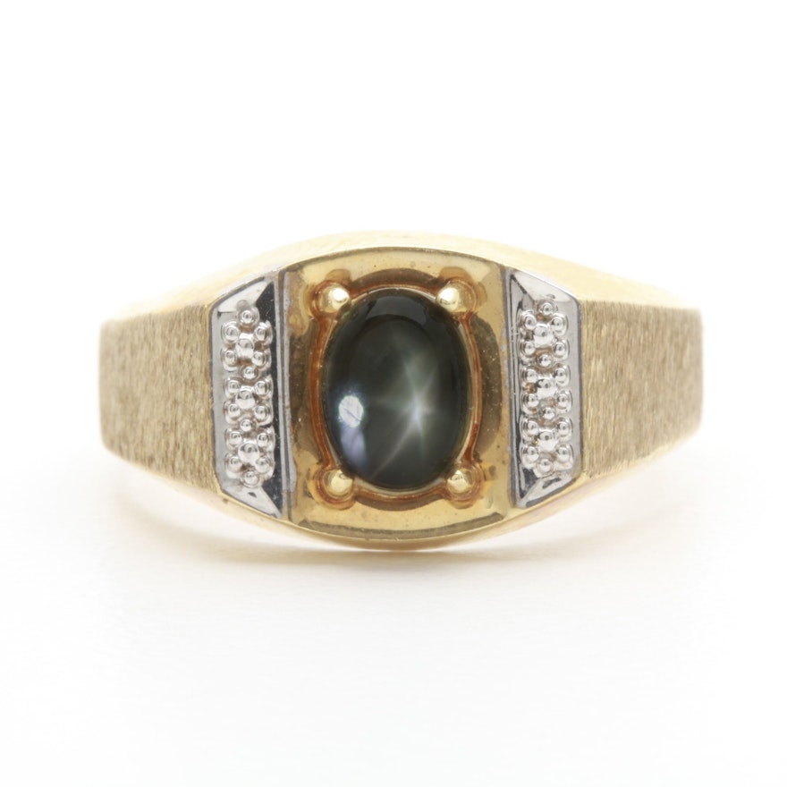 10K Yellow Gold Black Star Sapphire Ring