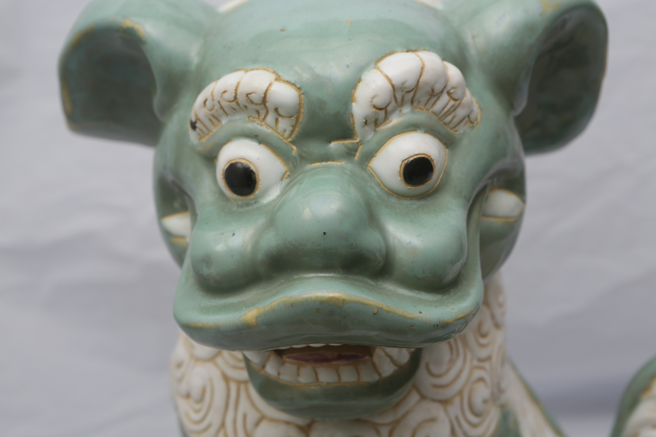 Chinese Green and White Ceramic Guardian Lion