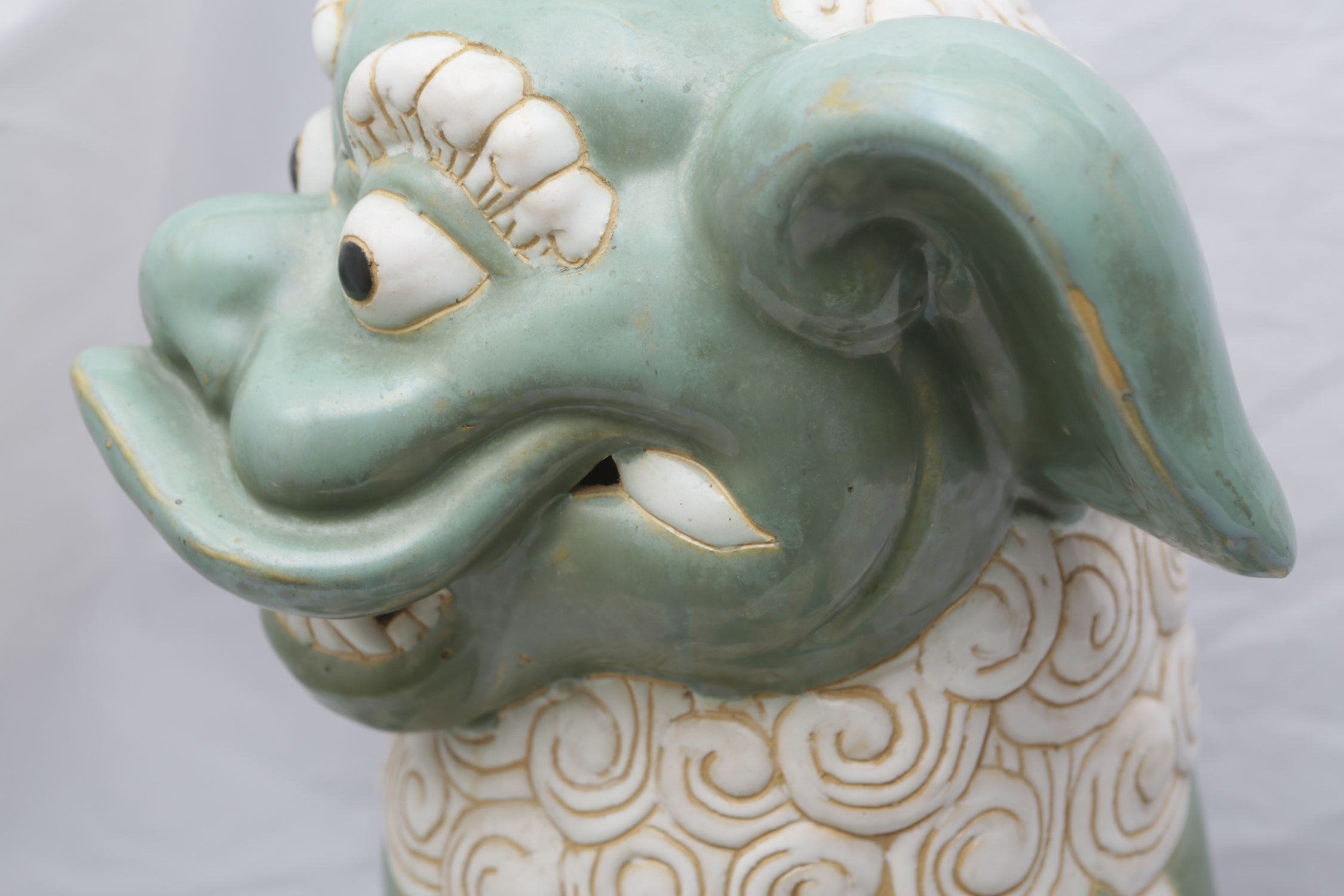 Chinese Green and White Ceramic Guardian Lion