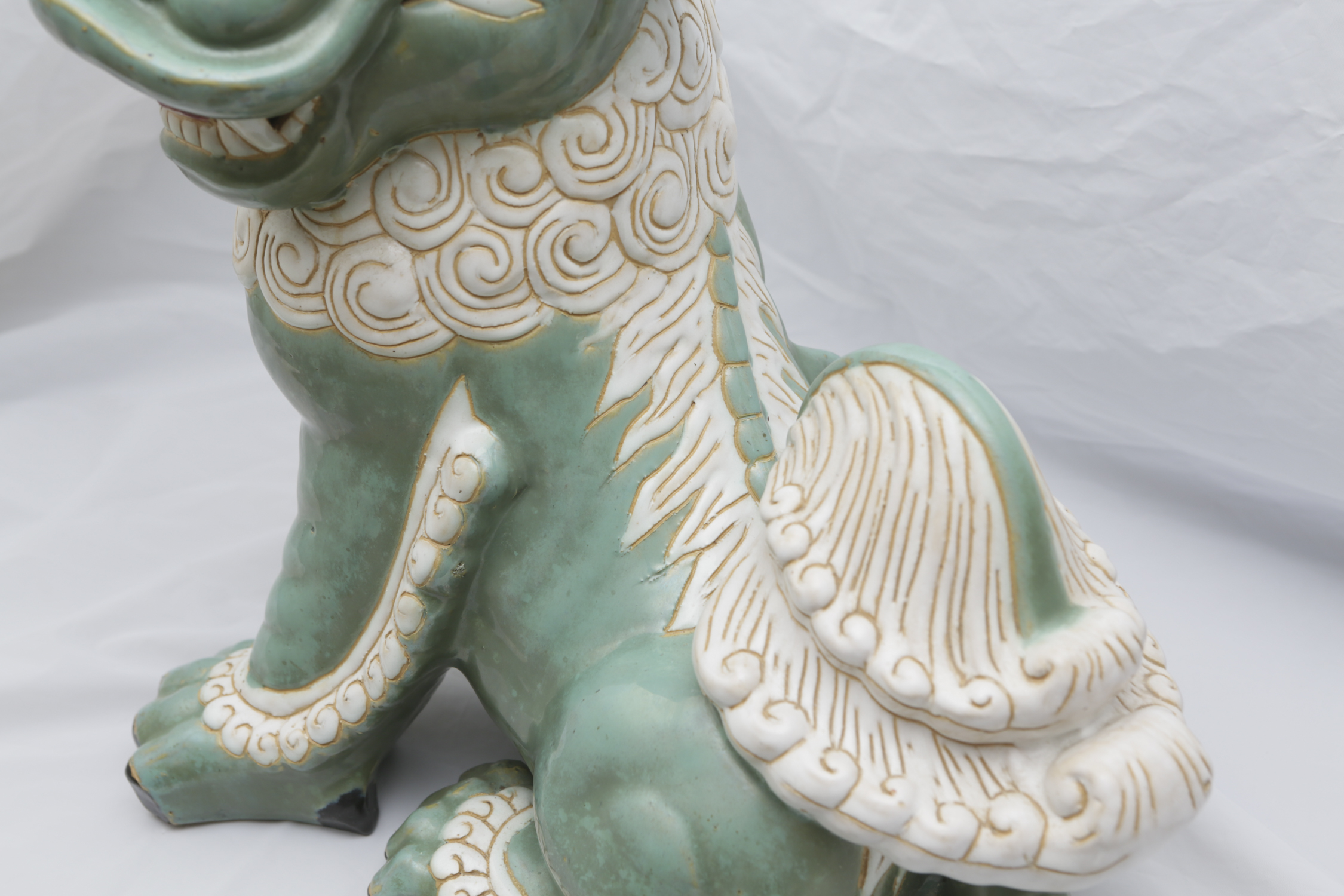 Chinese Green and White Ceramic Guardian Lion