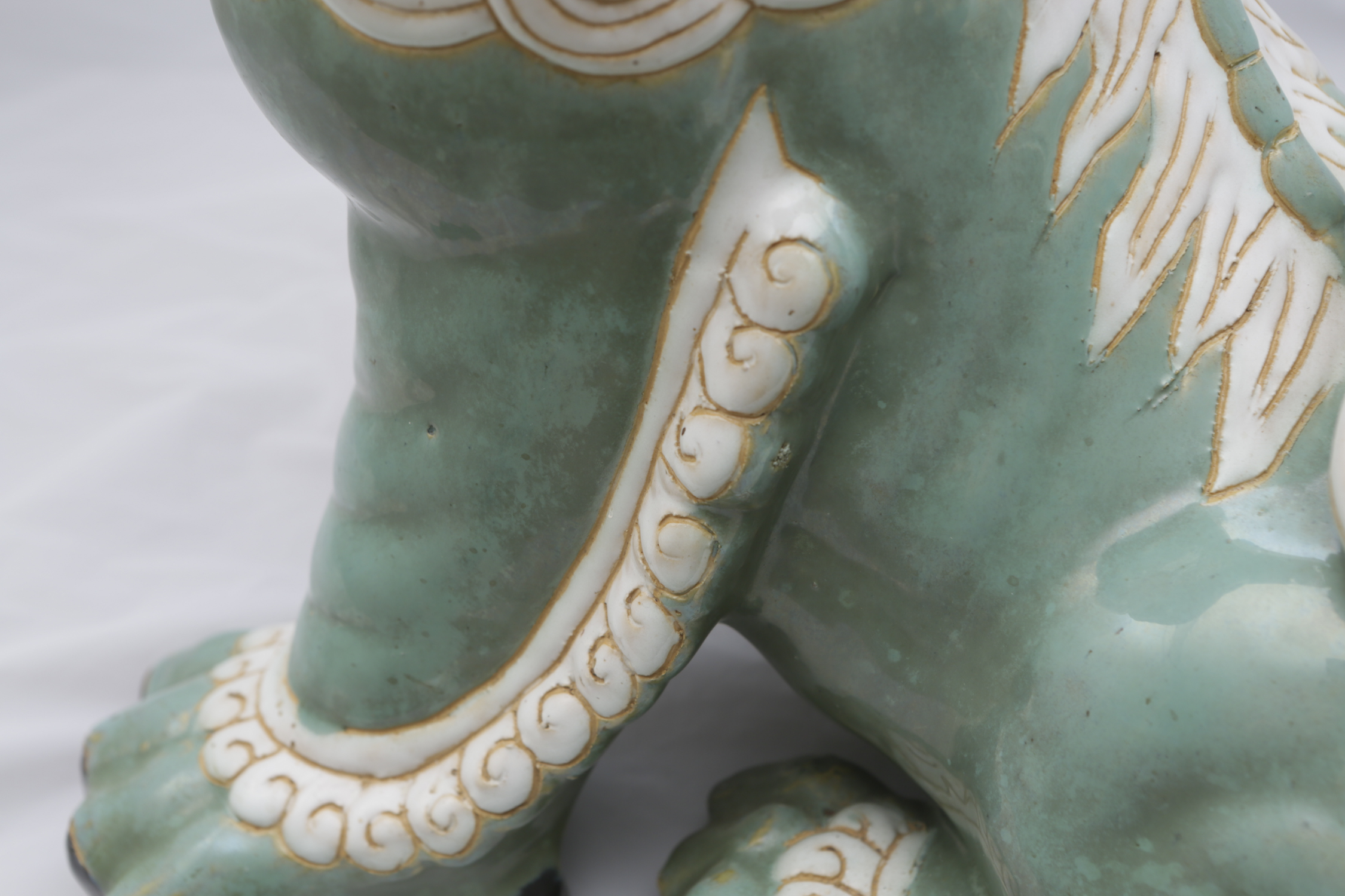 Chinese Green and White Ceramic Guardian Lion