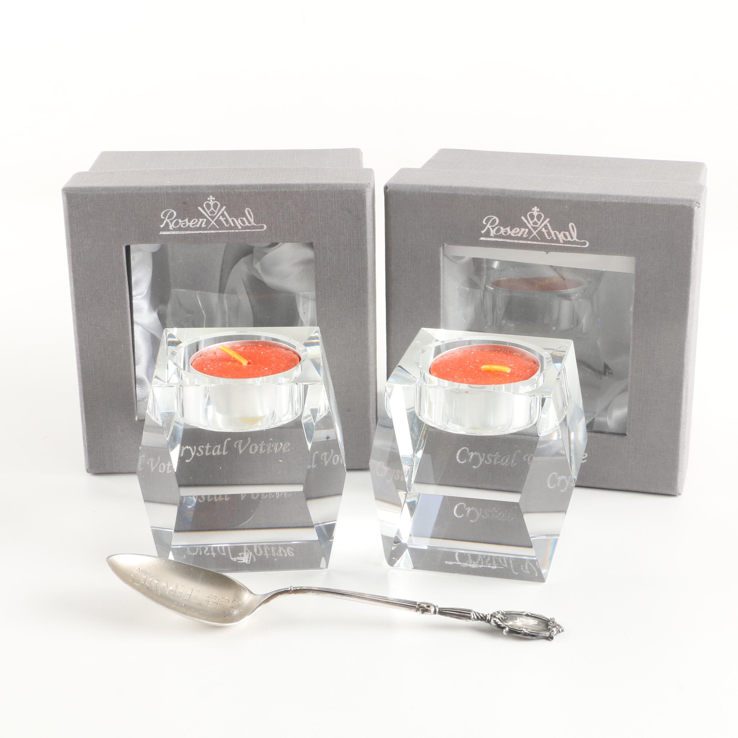 Rosenthal Crystal Votive Candles with Rogers, Lunt & Bowlen Co. Sterling Spoon