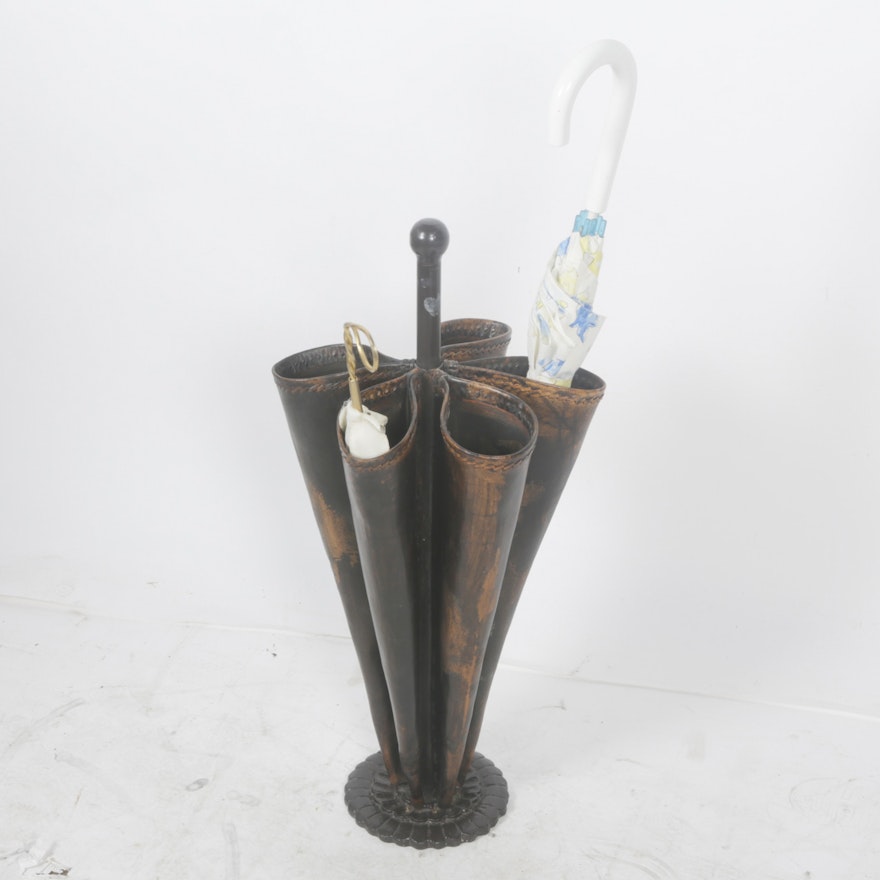 Metal and Leather Umbrella Stand