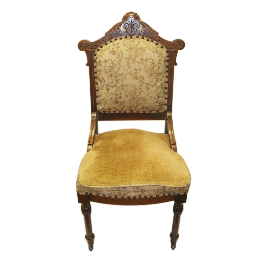 Antique Eastlake Side Chair with Velvet Upholstery