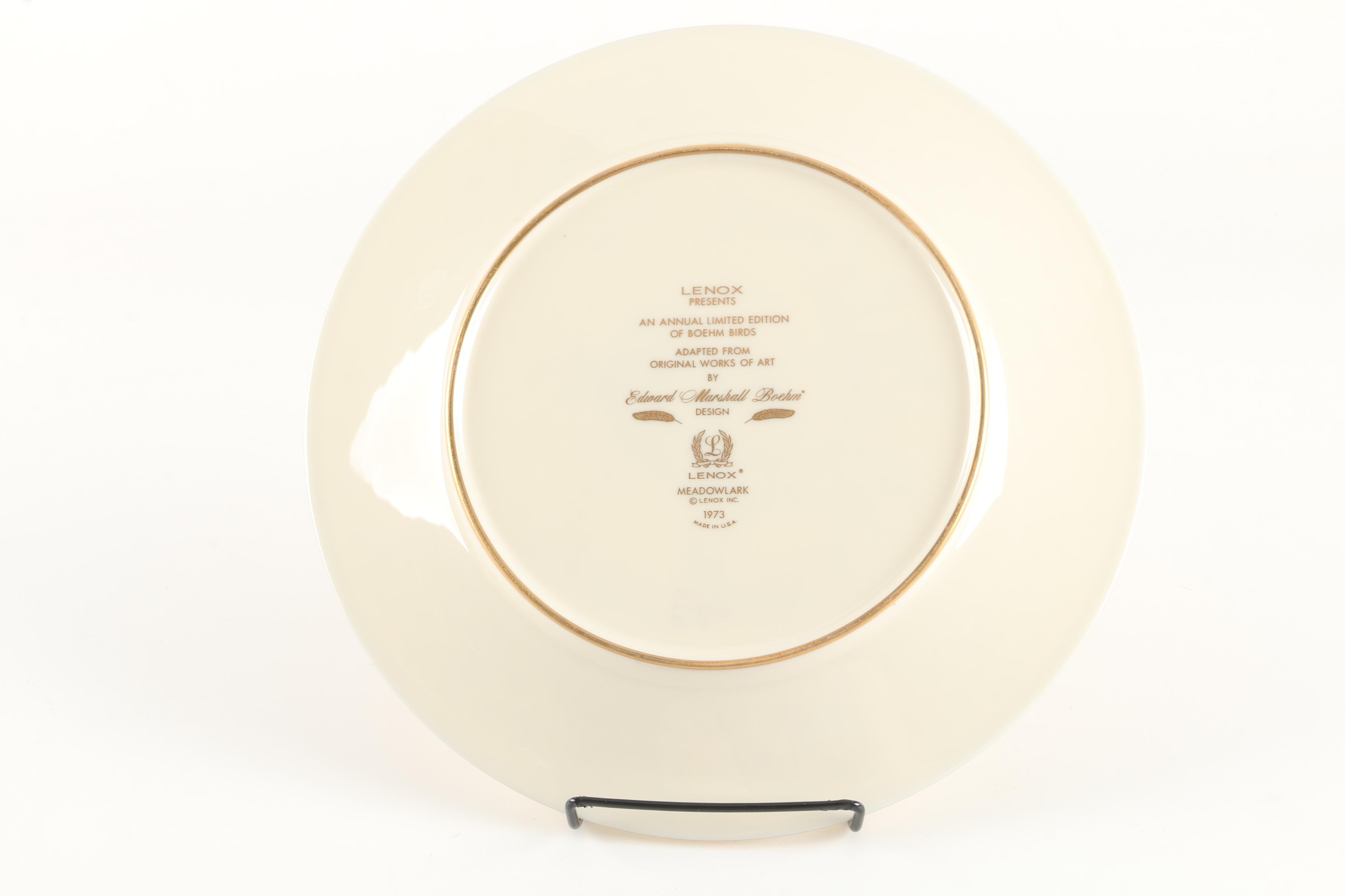 1973 Lenox Limited Edition Boehm Birds "Meadowlark" Collector Plate